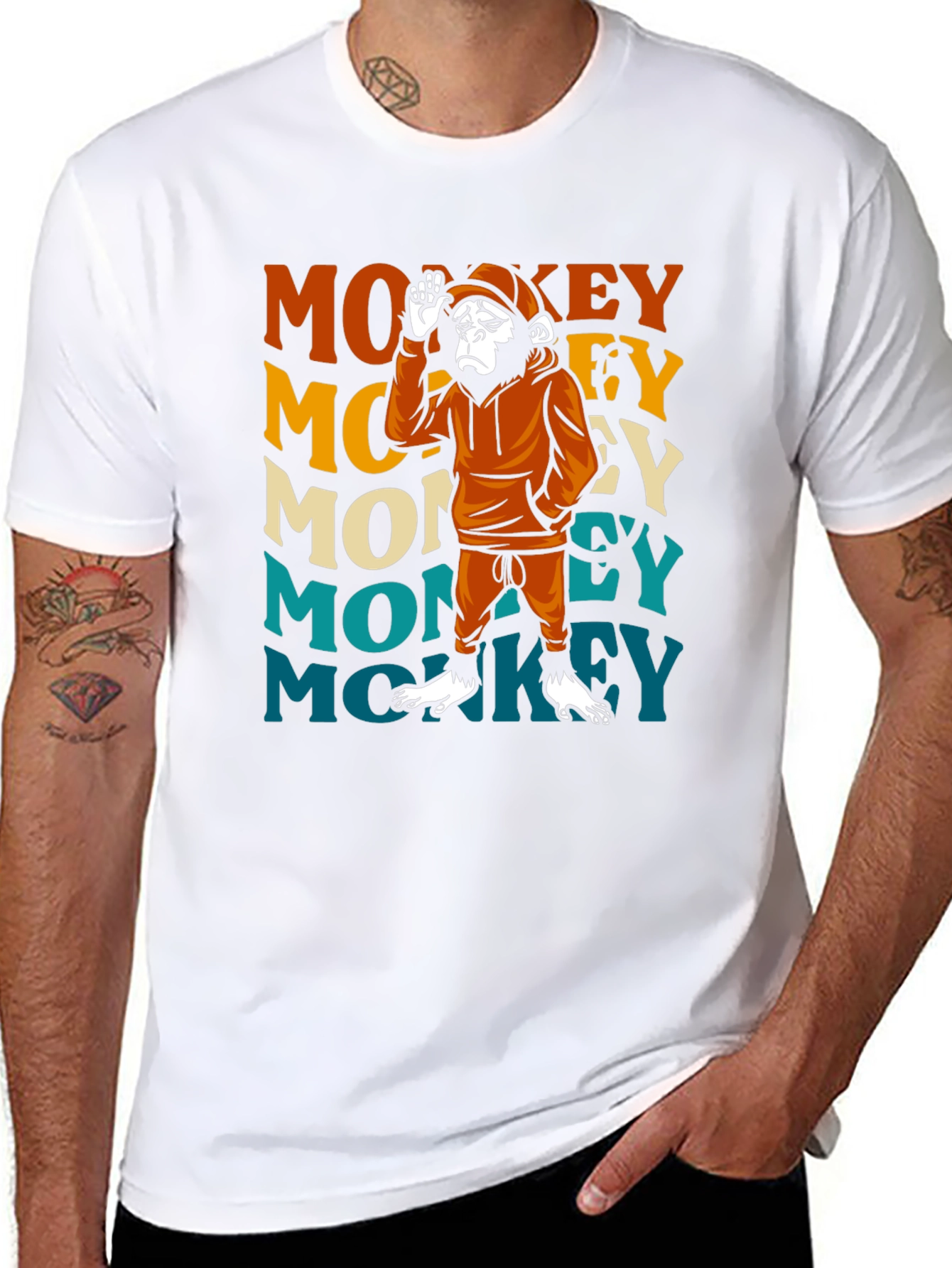 Black Retro Monkey Graphic T-Shirt view 8