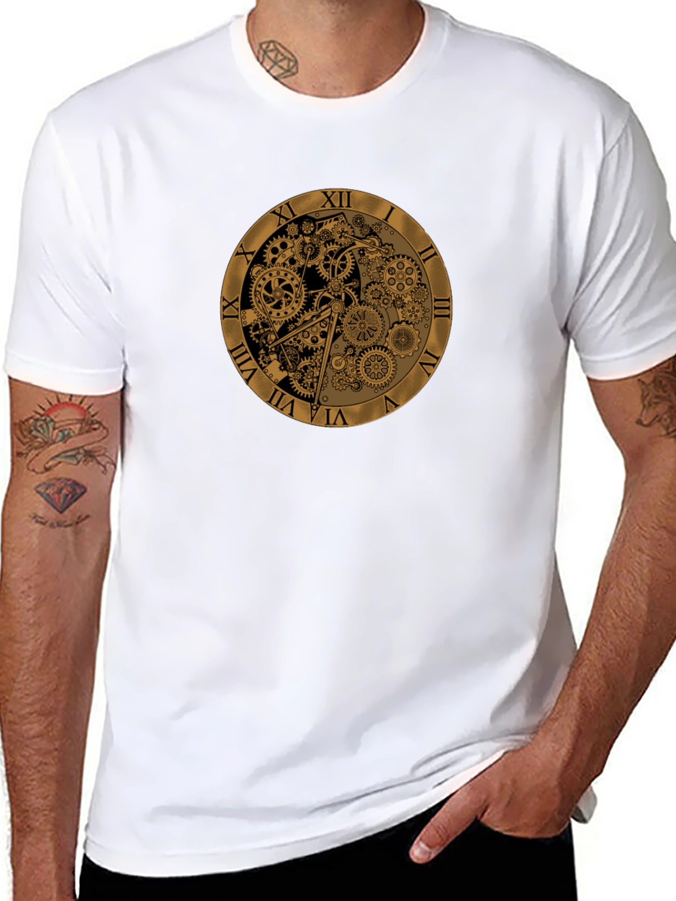 Black Steampunk Clockwork Gear Design T-Shirt view 8