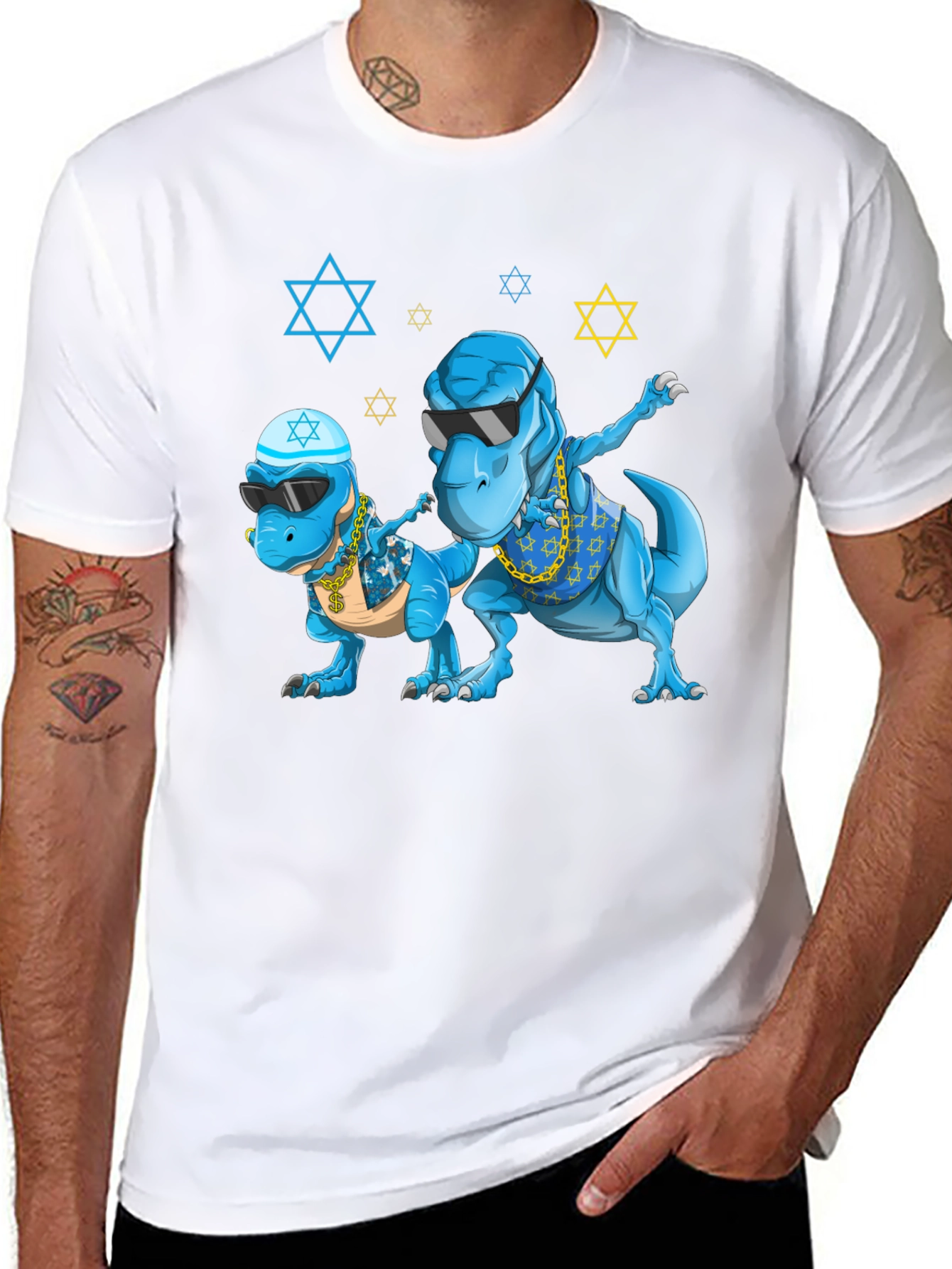Black Dinosaur Graphic Tee - Fun Jewish T-Rex Design view 8