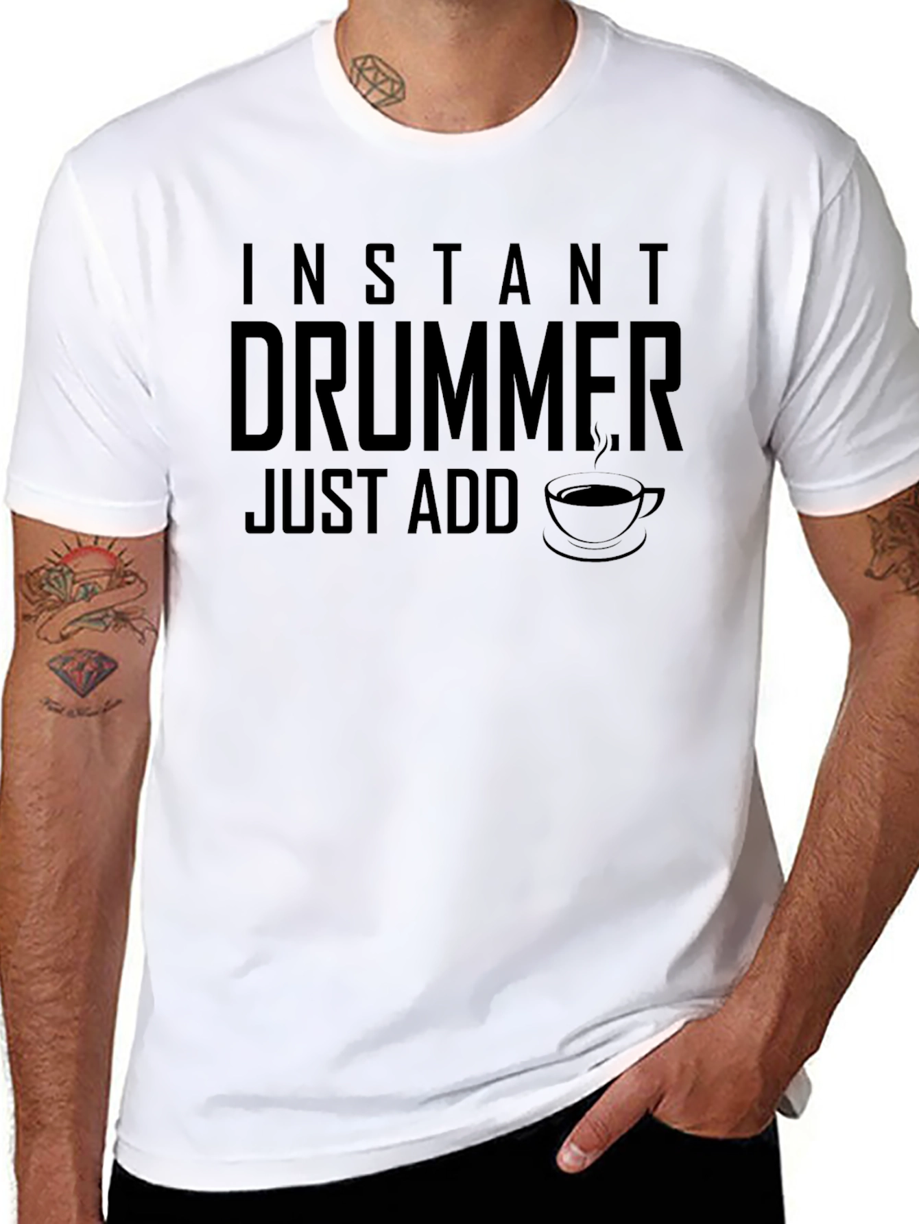 Black Instant Drummer - Just Add Coffee T-Shirt view 8