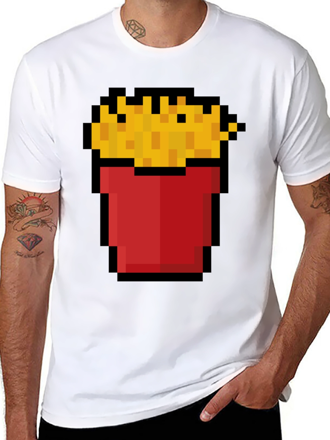Black Pixel Fries Graphic Tee - Retro Gaming Style view 8