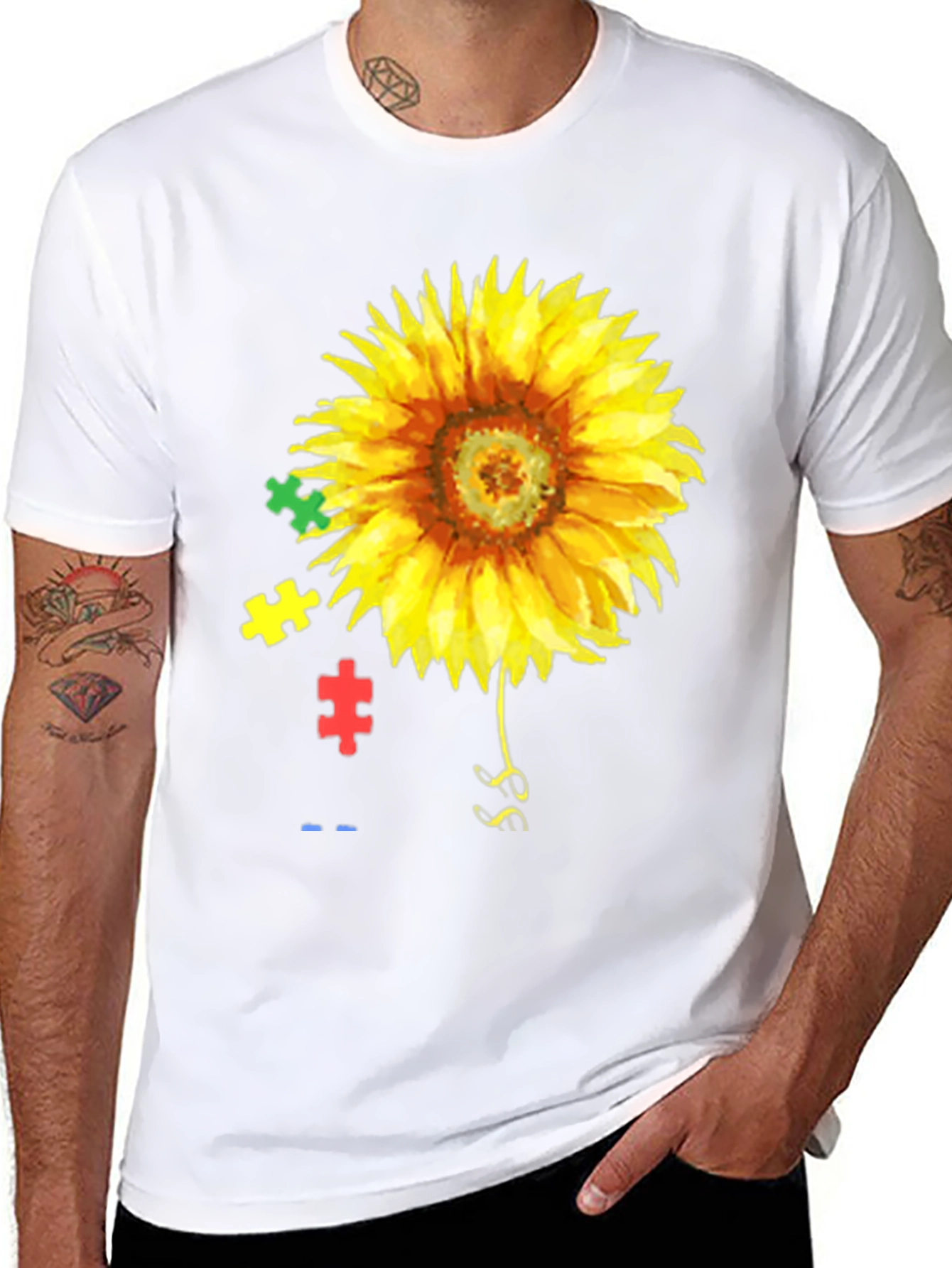 Black Sunflower Autism Awareness T-Shirt view 8
