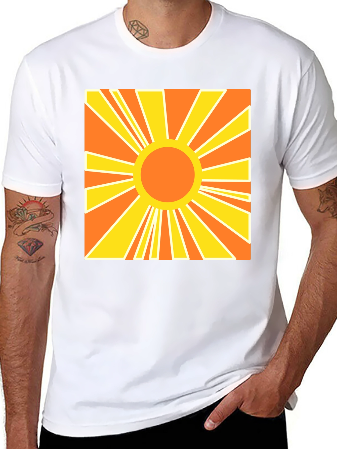 Black Retro Sunburst Graphic Tee - Black Cotton T-Shirt view 8