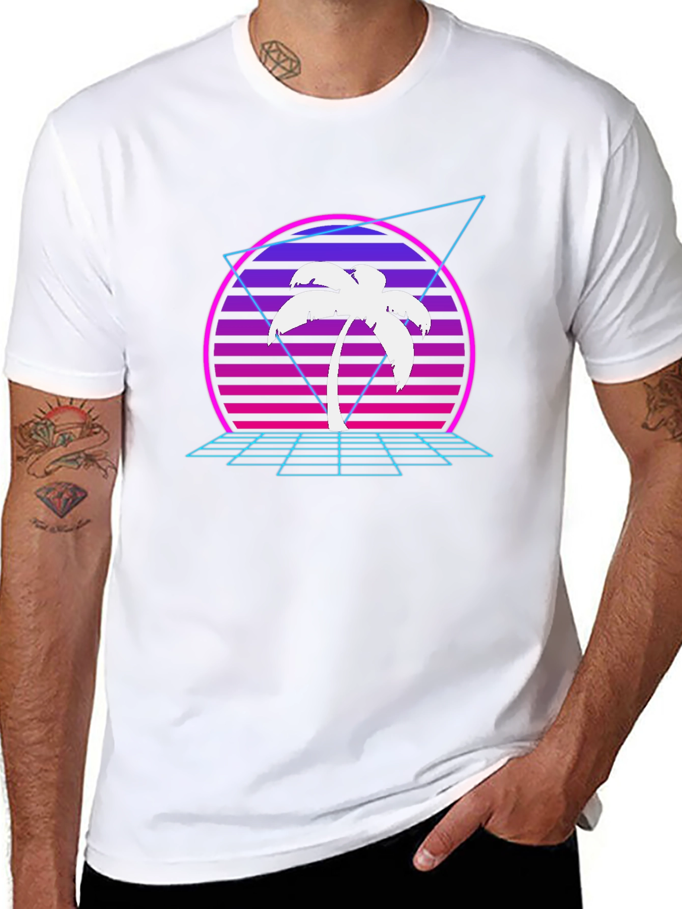 Black Retro Palm Tree T-Shirt - Synthwave Design view 8