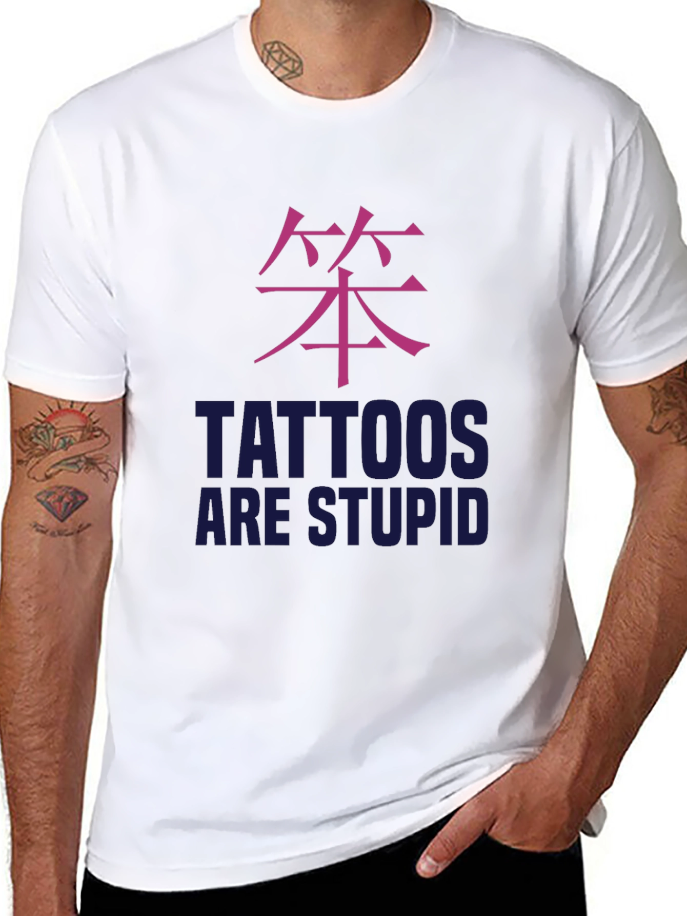 Black Tattoos Are Stupid Graphic Tee - Black view 8
