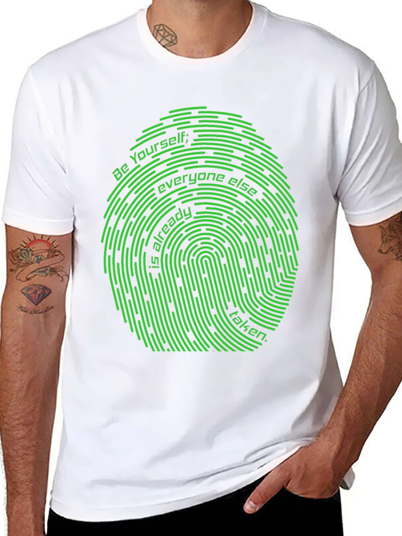 Black Be Yourself Fingerprint Graphic Tee - Unique Design view 8