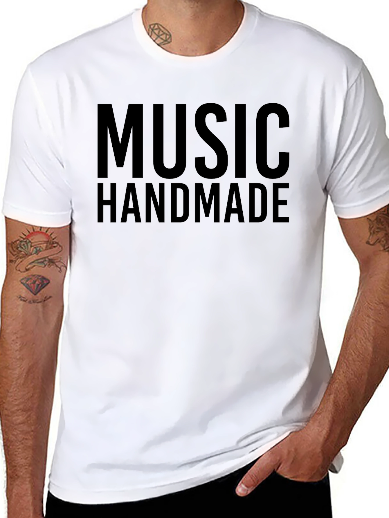 Black Music Handmade Graphic T-Shirt - Black Crew Neck Tee view 8