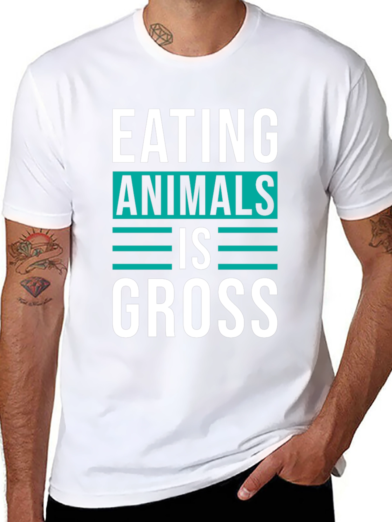 Black Eating Animals is Gross Graphic Tee view 8