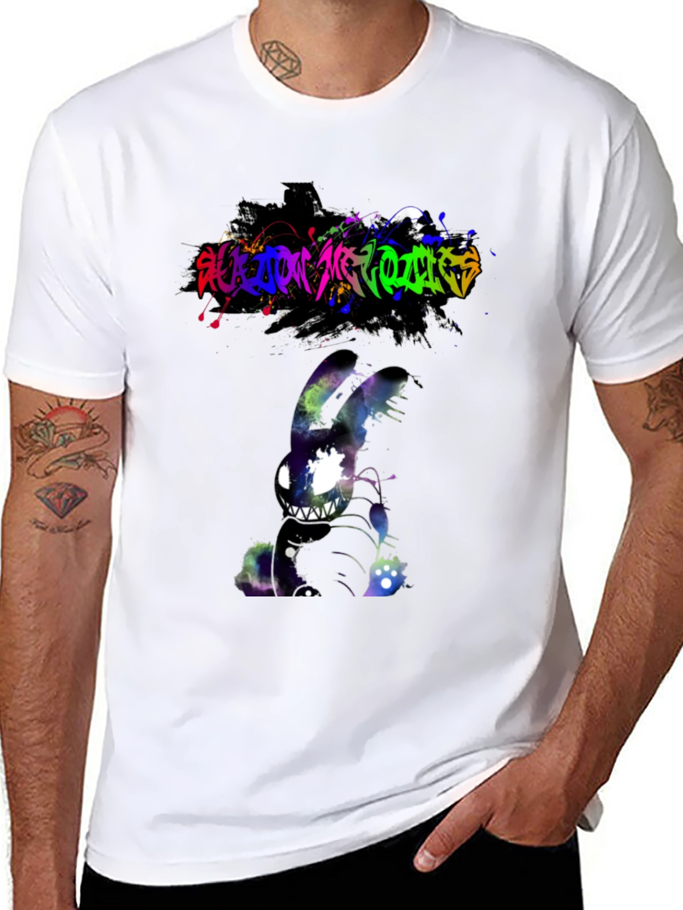 Black Cosmic Nightmare Bunny Graphic Tee - Unique Design view 8