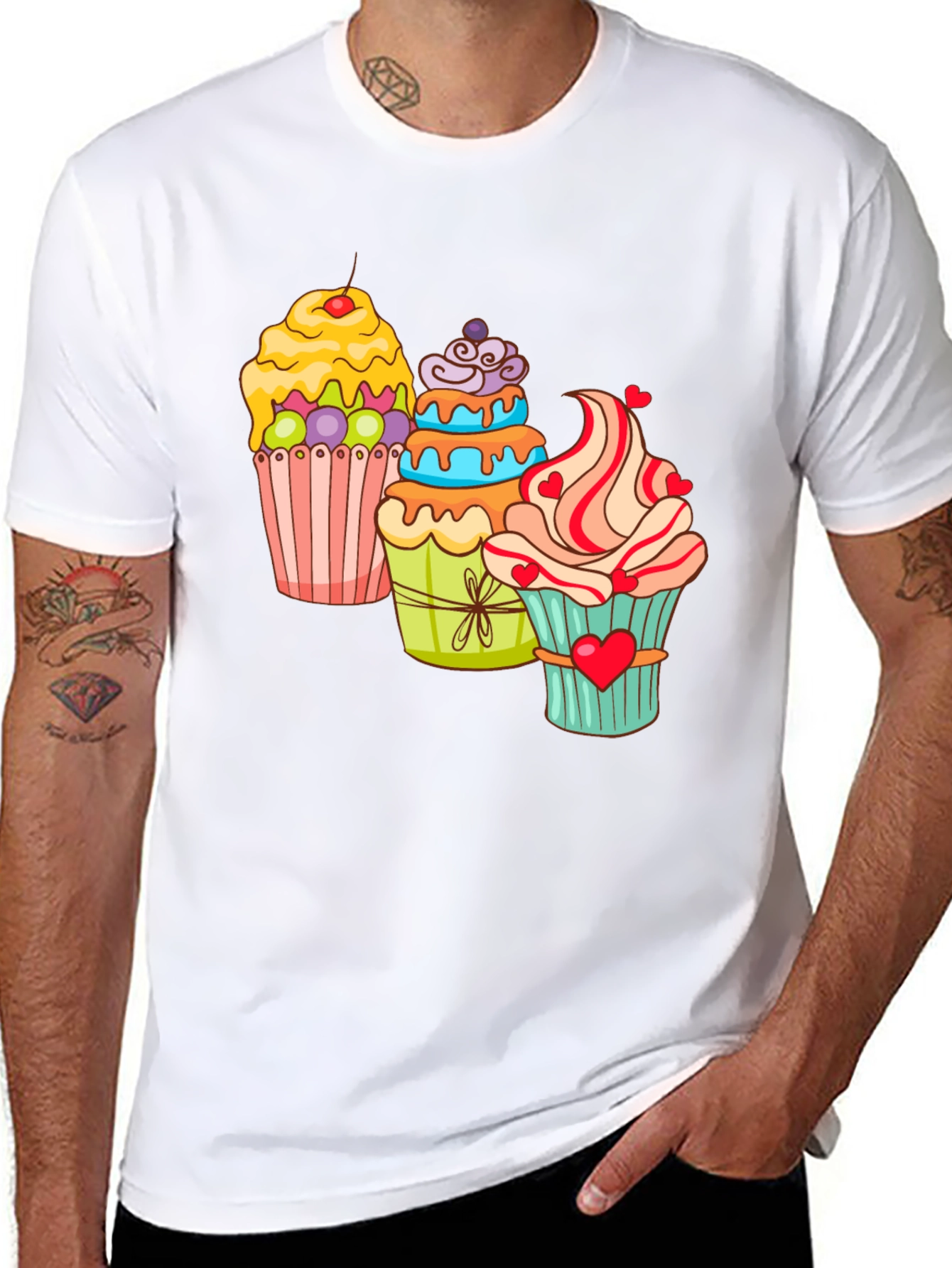 Black Cupcake T-Shirt Black Cotton Short Sleeve Dessert Lover view 8