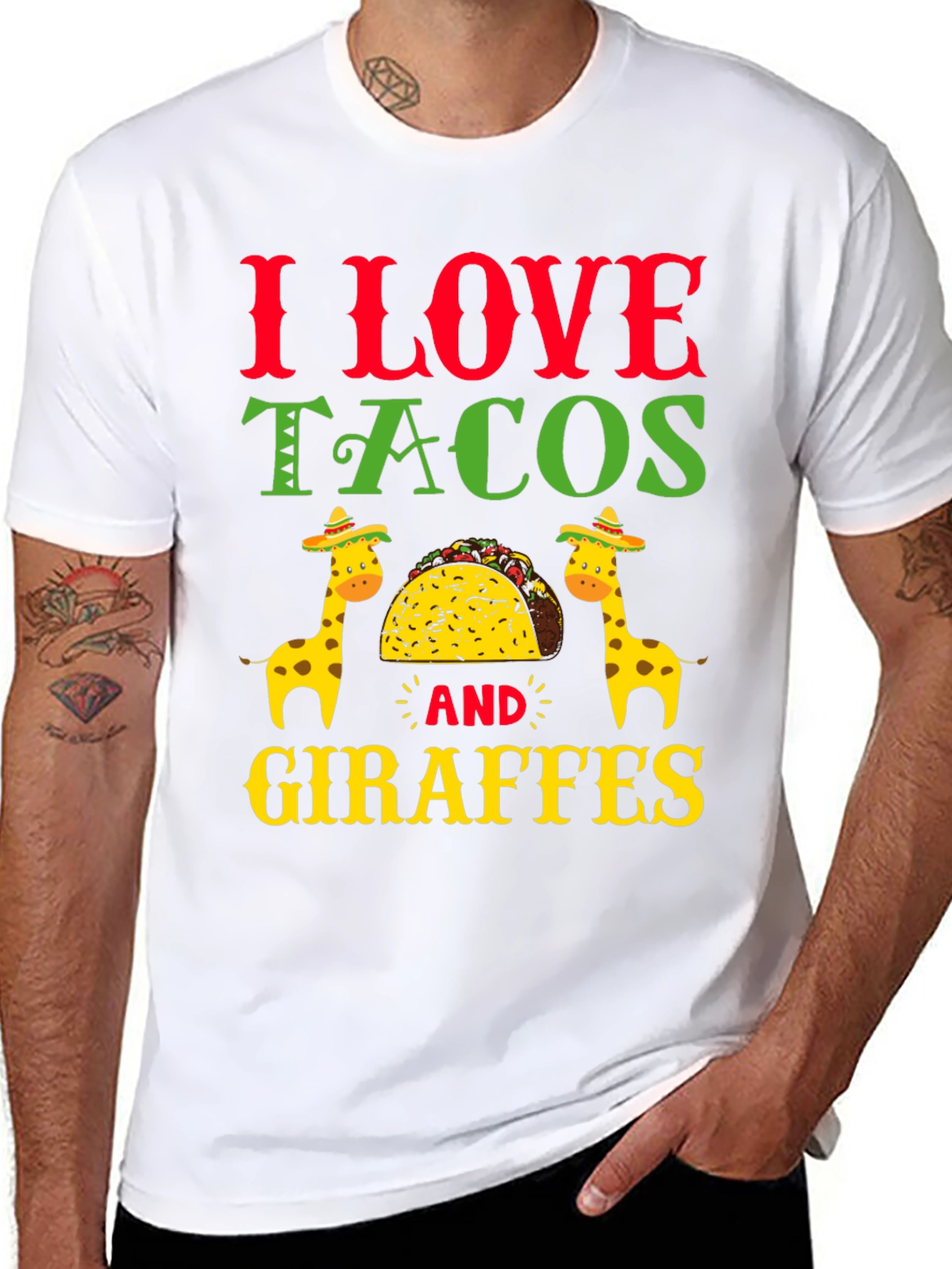 Black I Love Tacos and Giraffes T-Shirt view 8