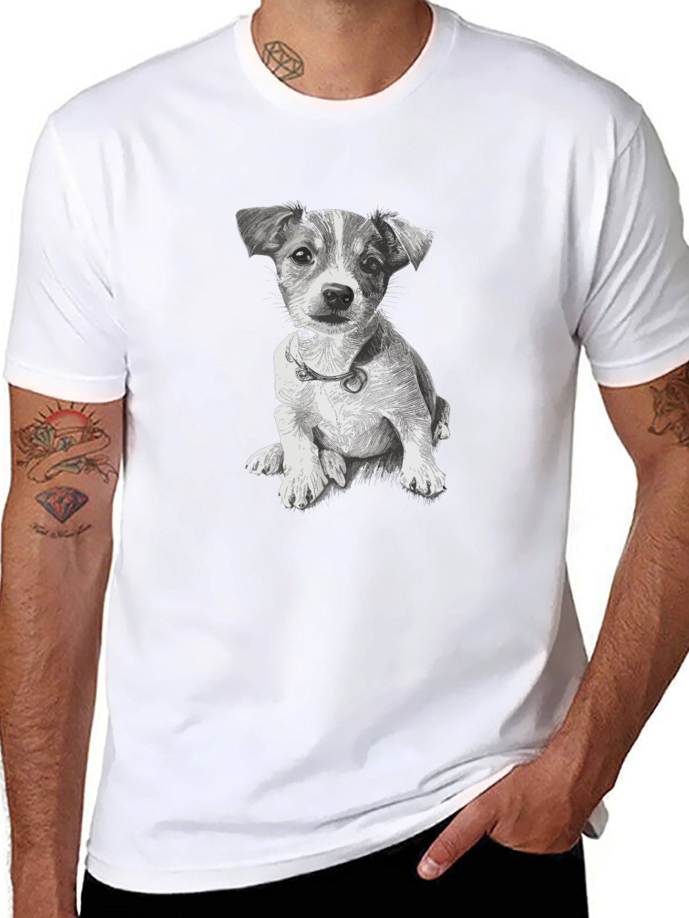 Black Cute Dog Graphic Black T-Shirt view 8