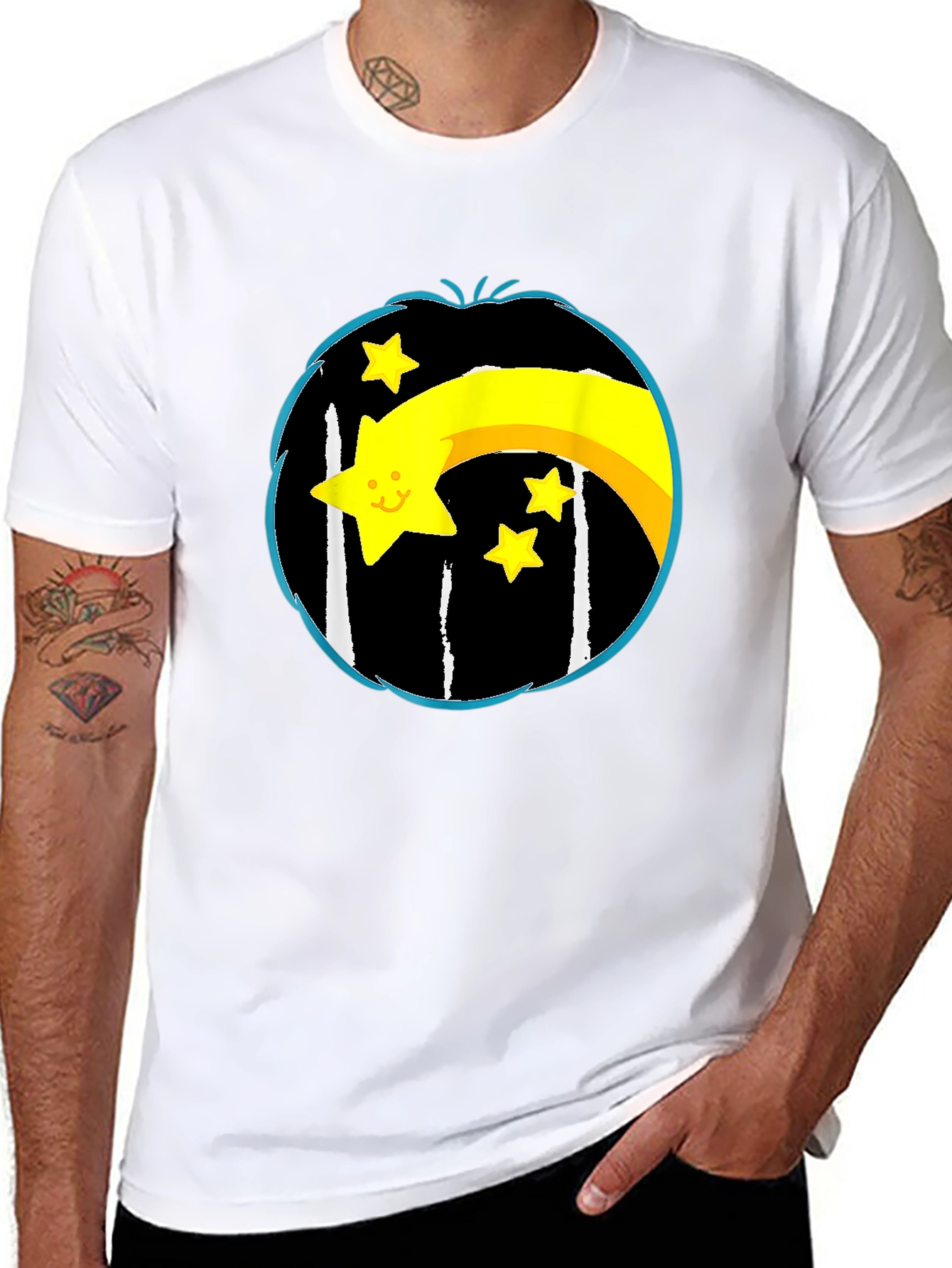 Black Shooting Star Graphic Tee - Black Cotton Blend view 8