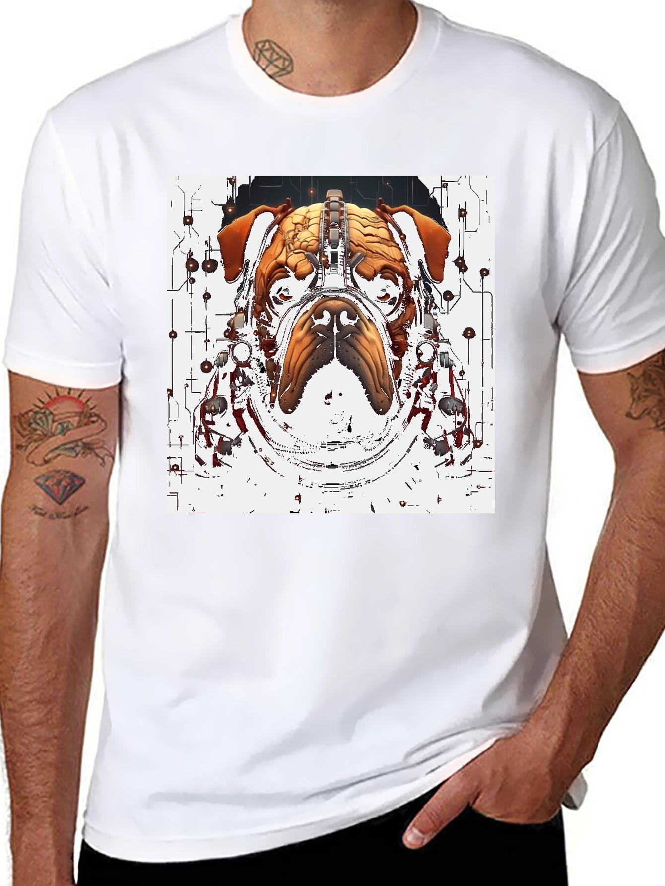 Black Cyber Bulldog T-Shirt - Unique Graphic Tee view 8