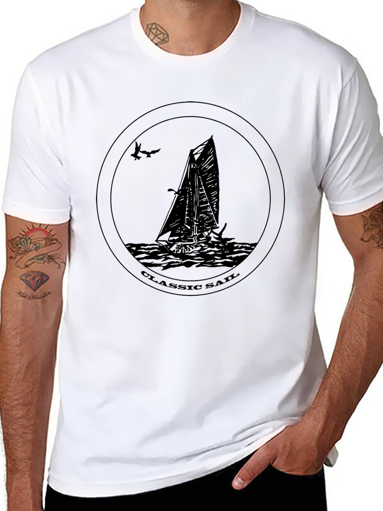 Black Classic Sail Boat Graphic T-Shirt view 8