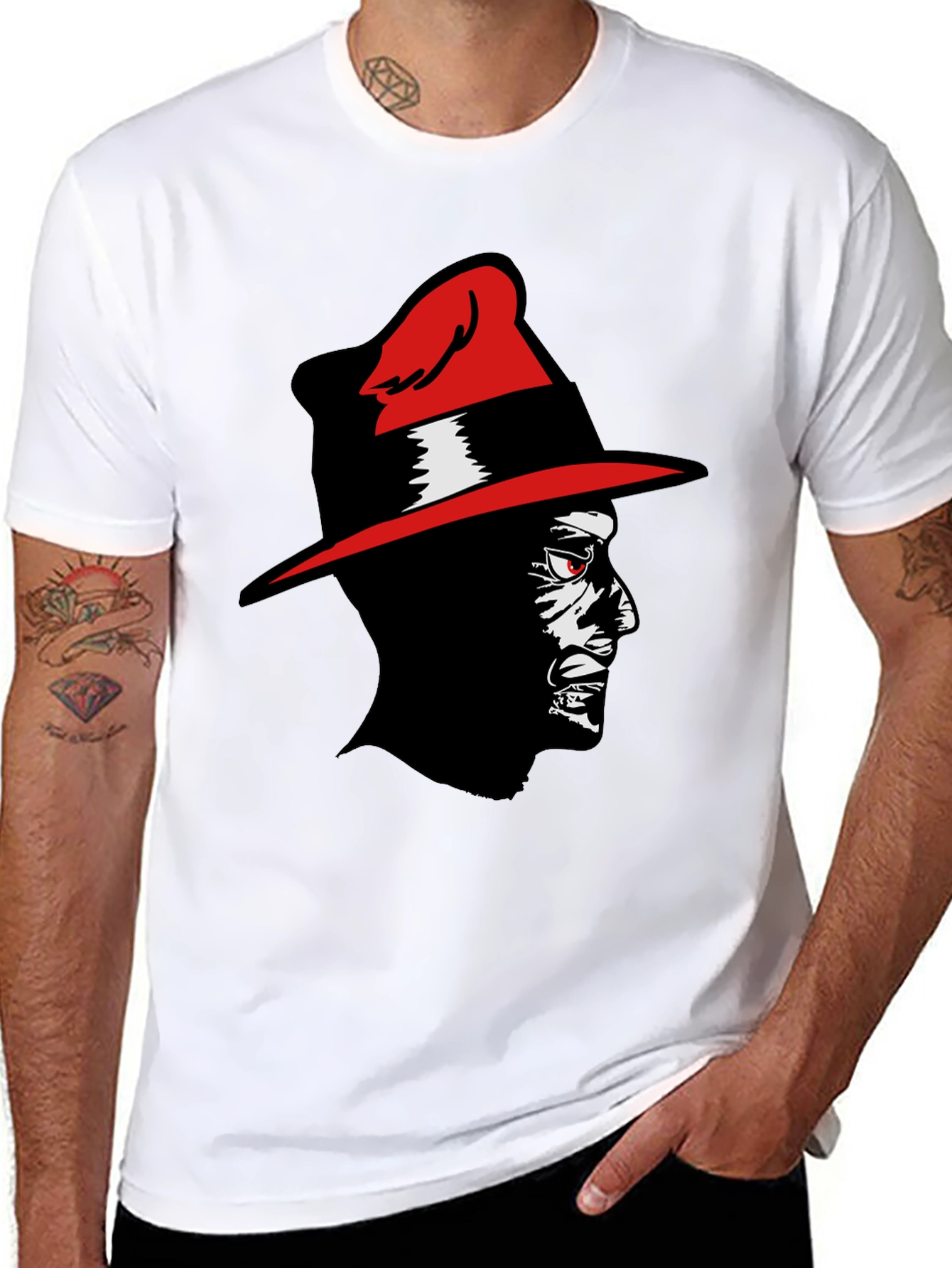 Black Red-Hat Man Graphic Tee view 8