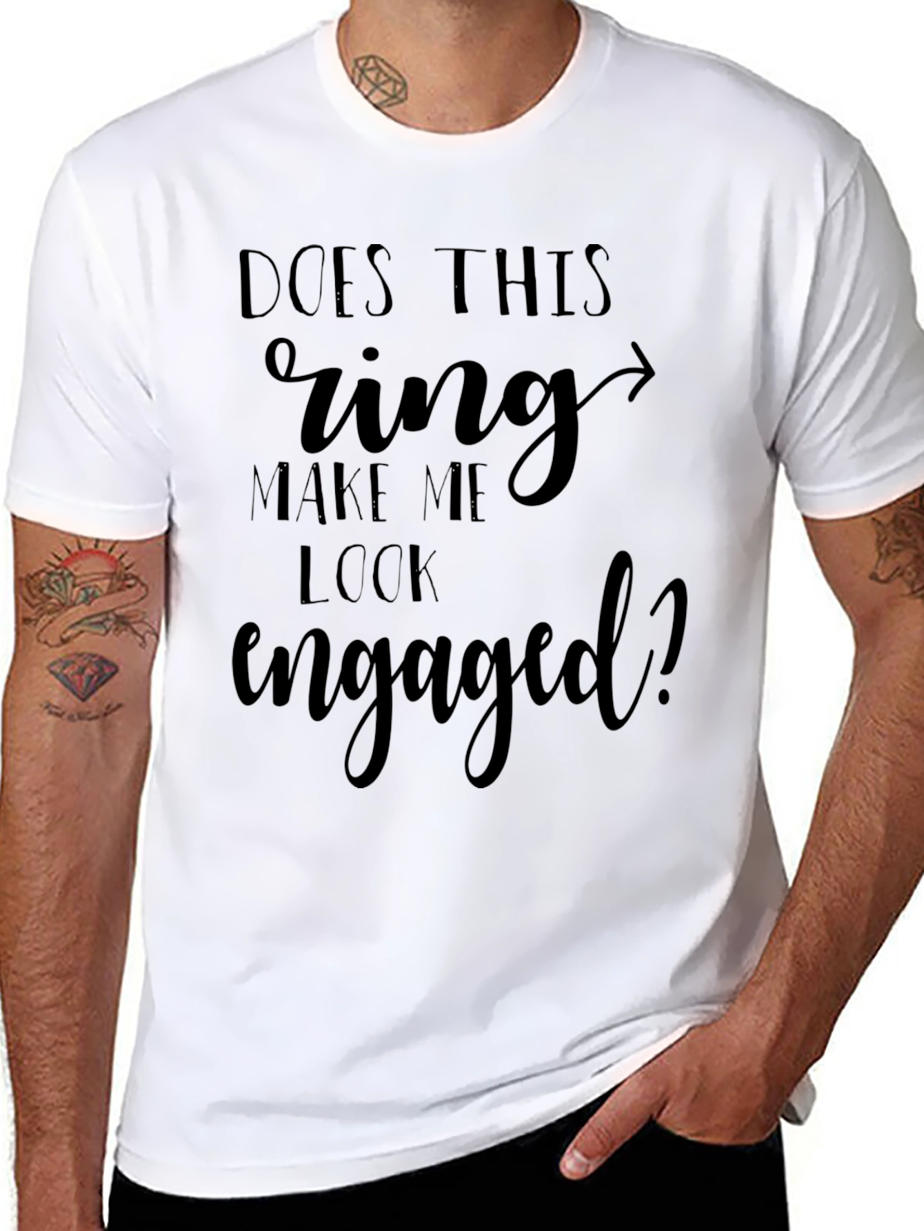 Black Funny Engagement T-Shirt: "Does This Ring Make Me Look Engaged?" view 8