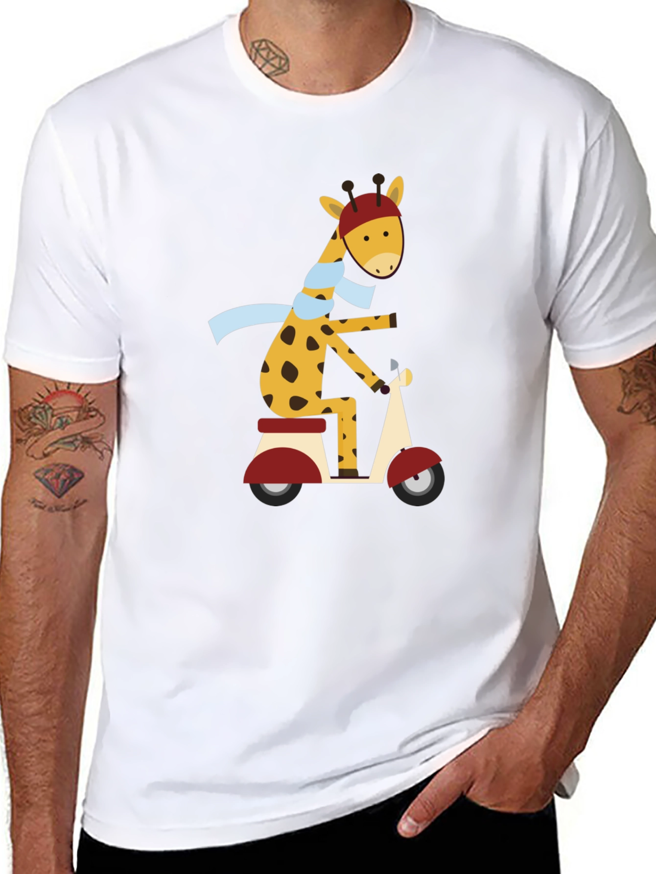 Black Giraffe Scooter Graphic Tee - Cute Black T-Shirt view 8