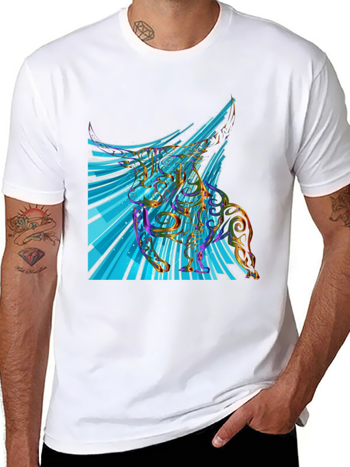 Black Abstract Unicorn Graphic Print Tee view 8