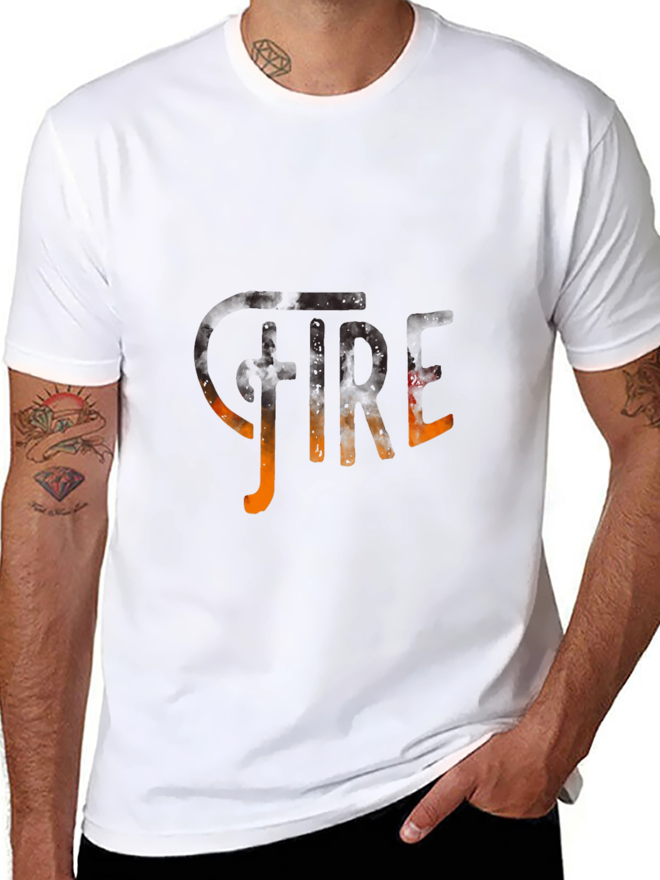 Black Black FIRE Graphic Print Men's T-Shirt view 8