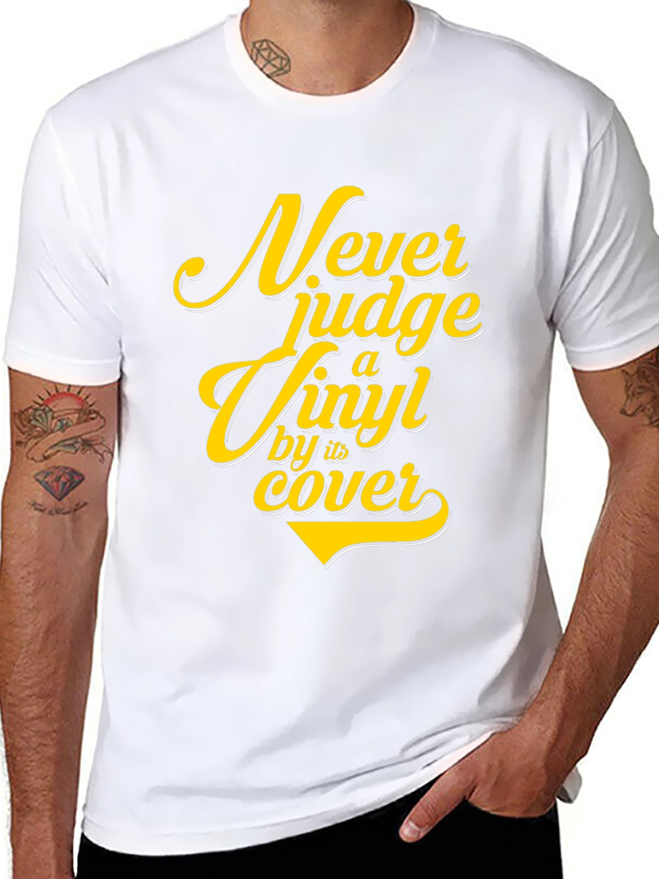 Black Vinyl Lover's Tee: Never Judge a Vinyl by its Cover T-Shirt view 8