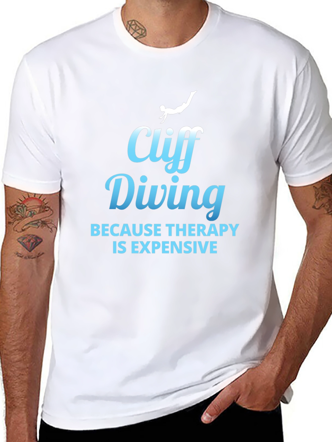Black Cliff Diving Therapy Humor Graphic Tee view 8