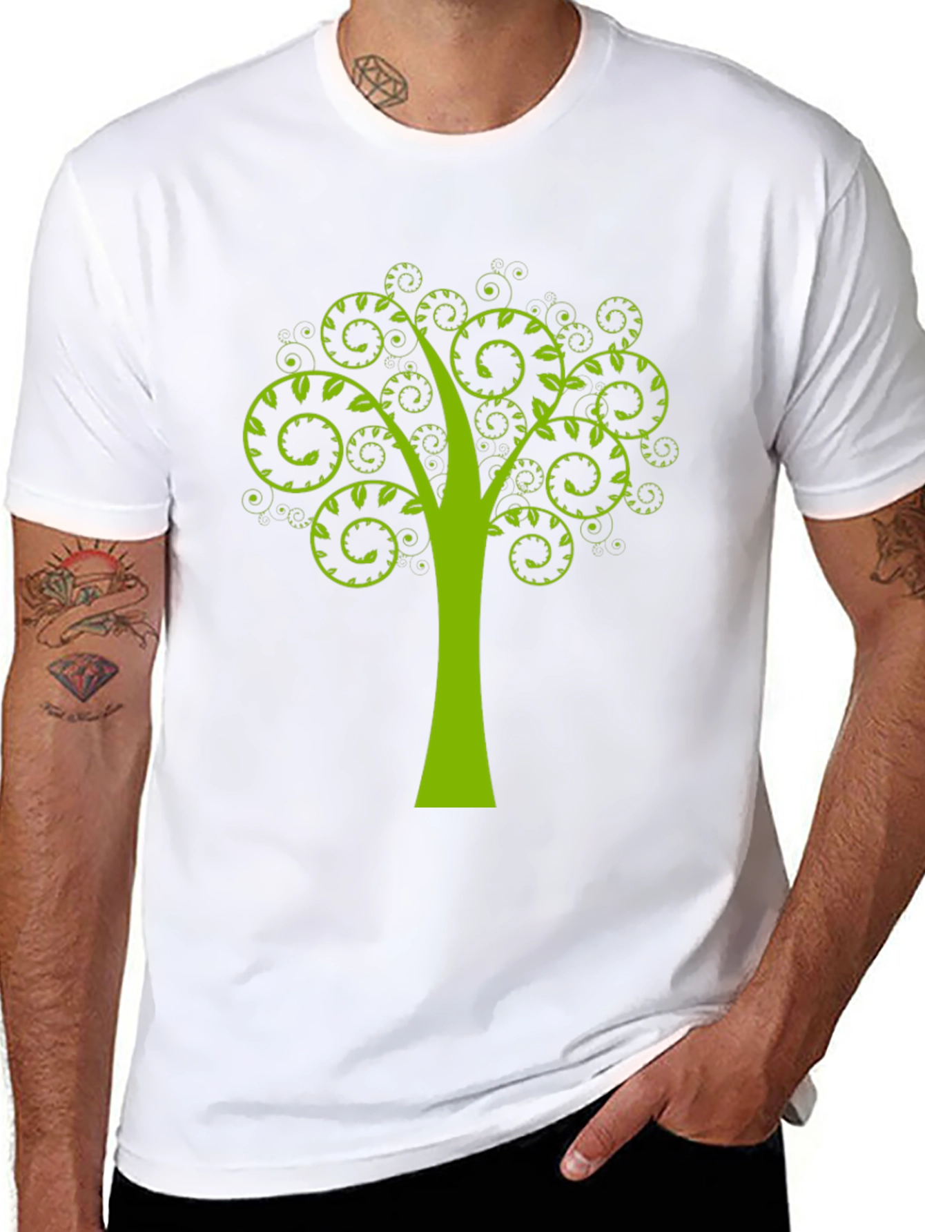 Black Green Tree Swirl Graphic Black T-Shirt view 8