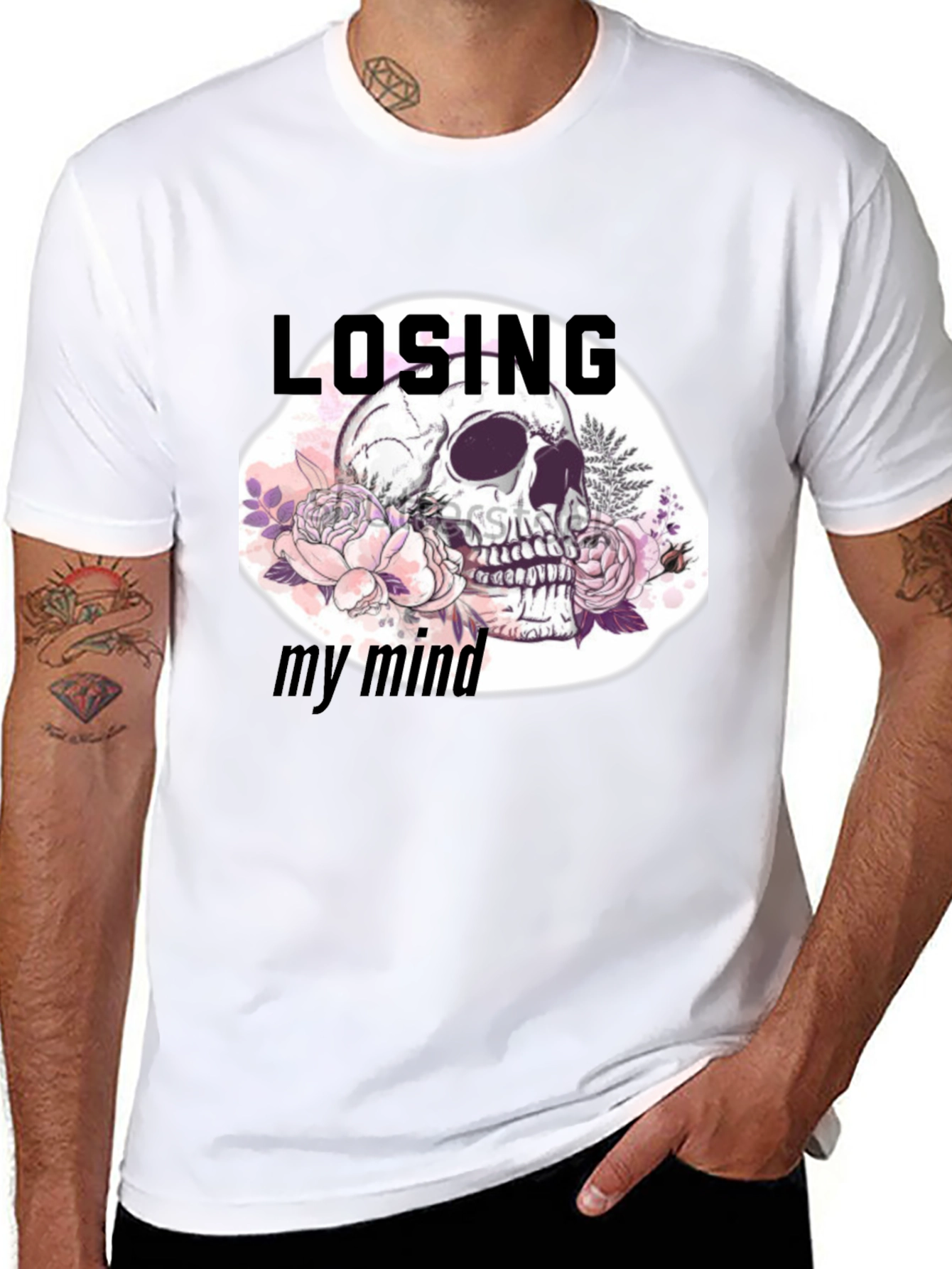 Black Losing My Mind Skull Graphic T-Shirt view 8