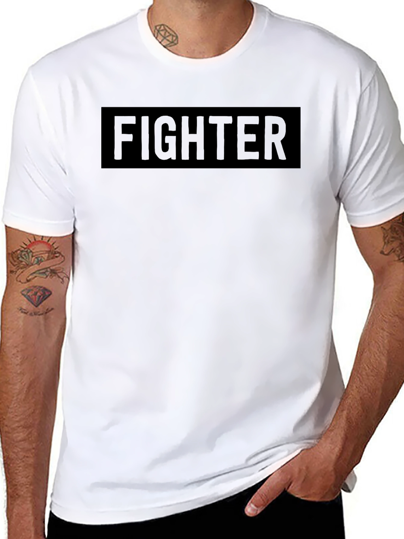 Black Fighter Graphic Tee - Black Crew Neck view 8