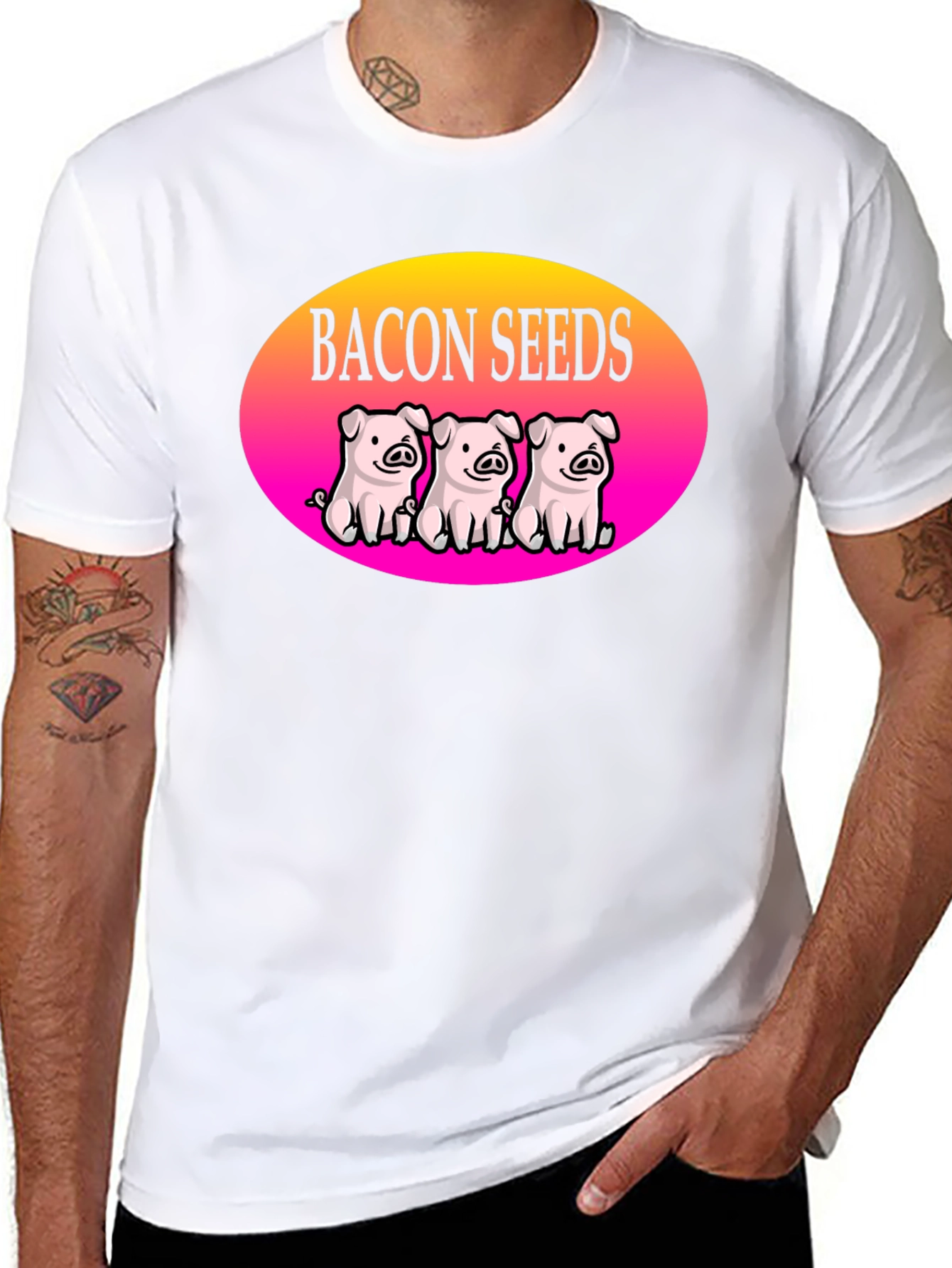Black Bacon Seeds Pig T-Shirt - Cute Cartoon Design view 8