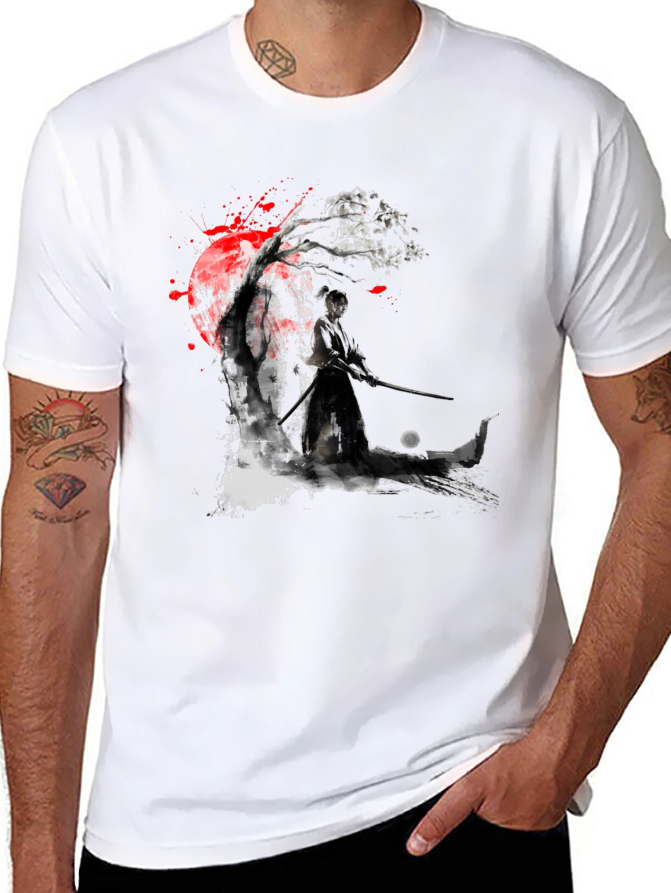 Black Samurai Warrior Graphic Black T-Shirt view 8