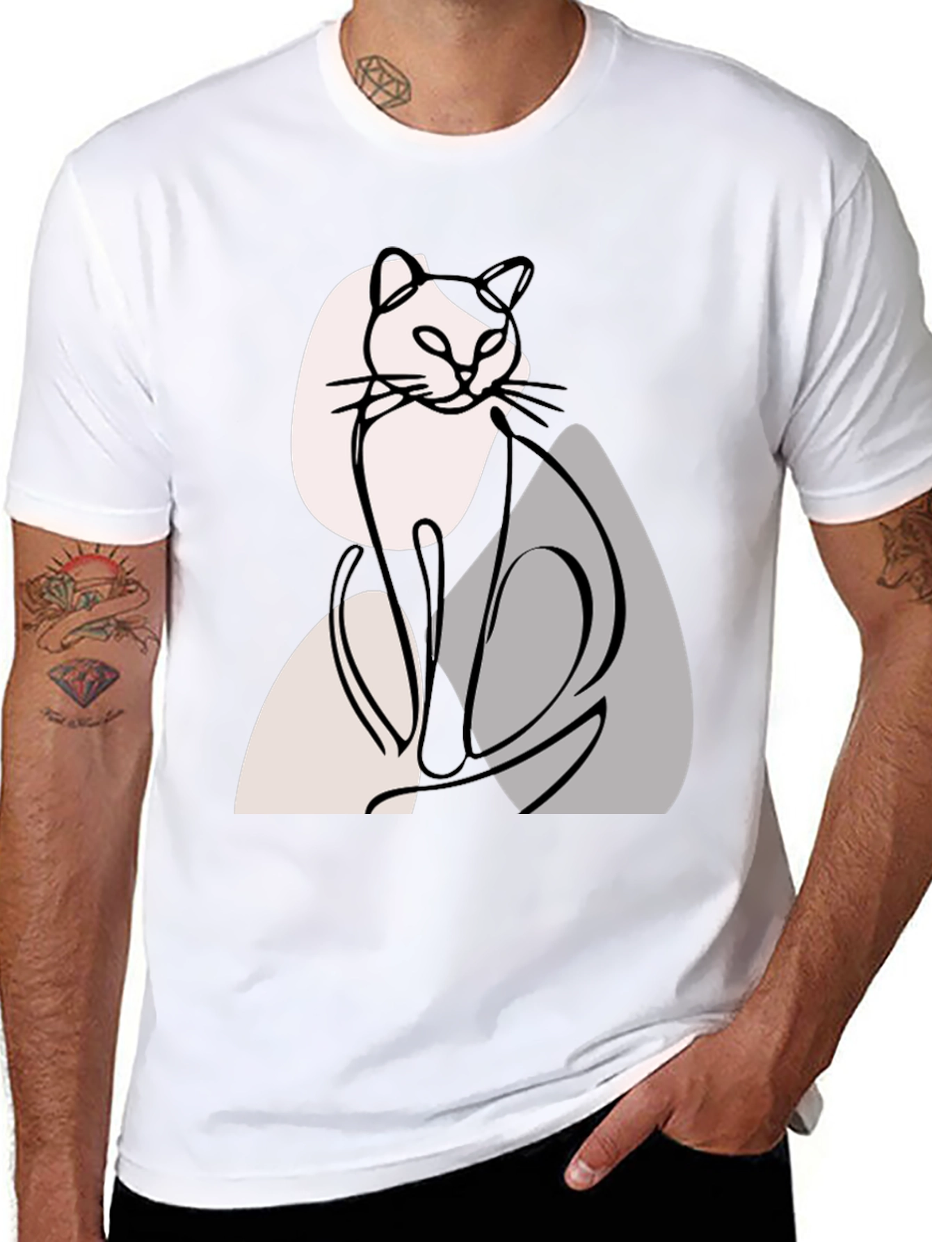 Black Abstract Cat Graphic Tee - Modern Line Art view 8