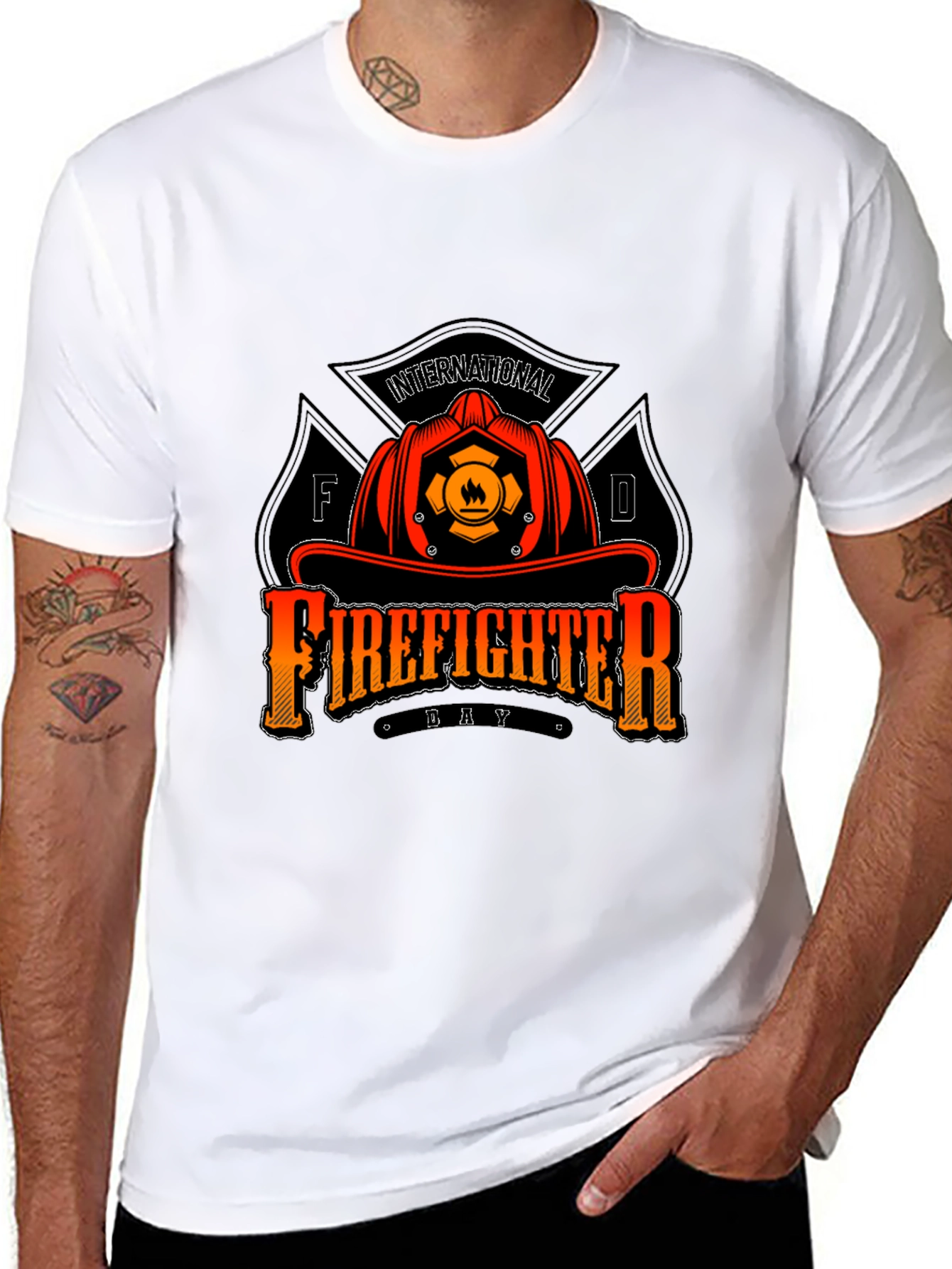 Black Firefighter Day T-Shirt - Black Crew Neck Tee view 8