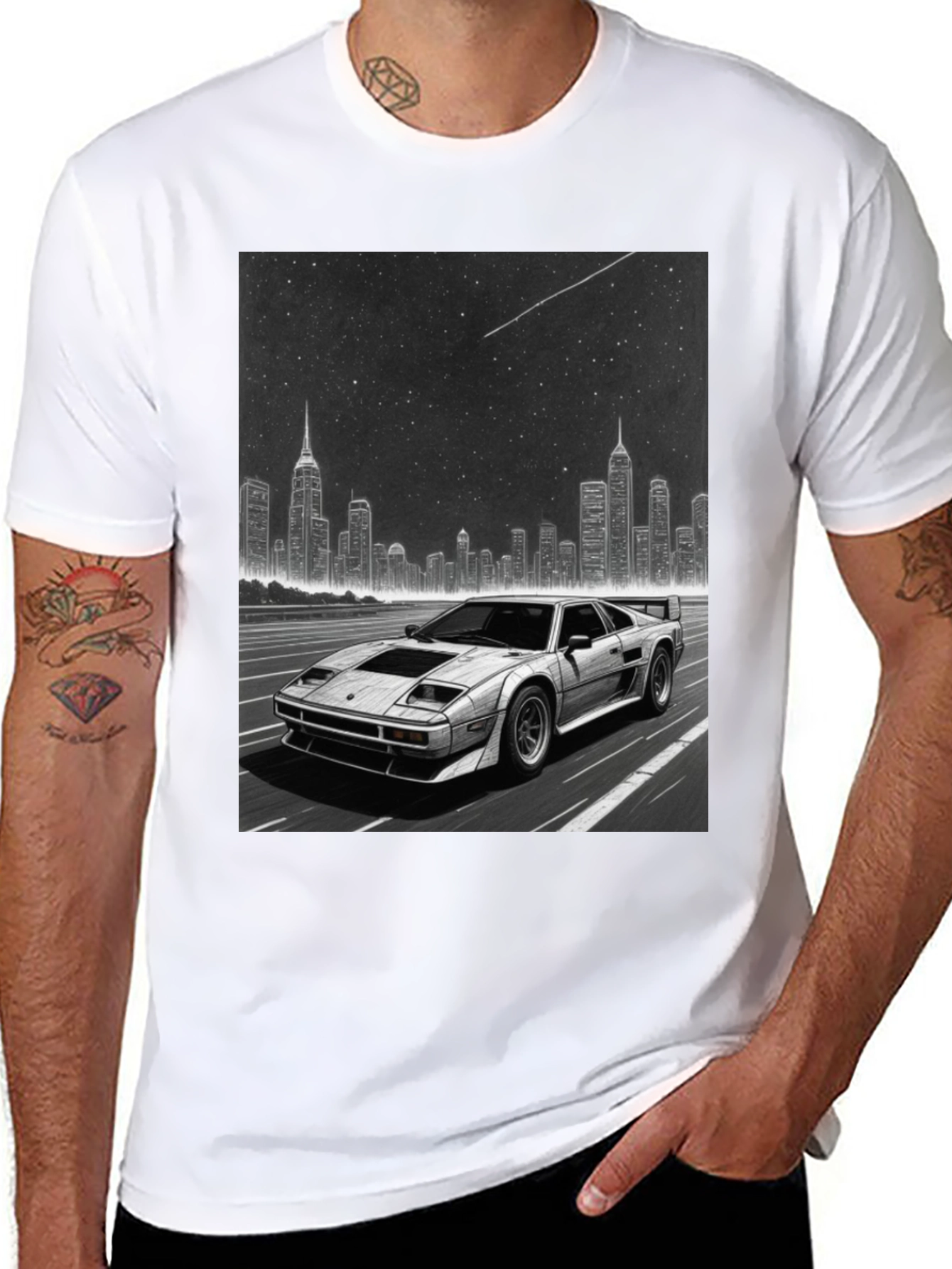 Black Retro Car & Cityscape Graphic Tee - Black view 8