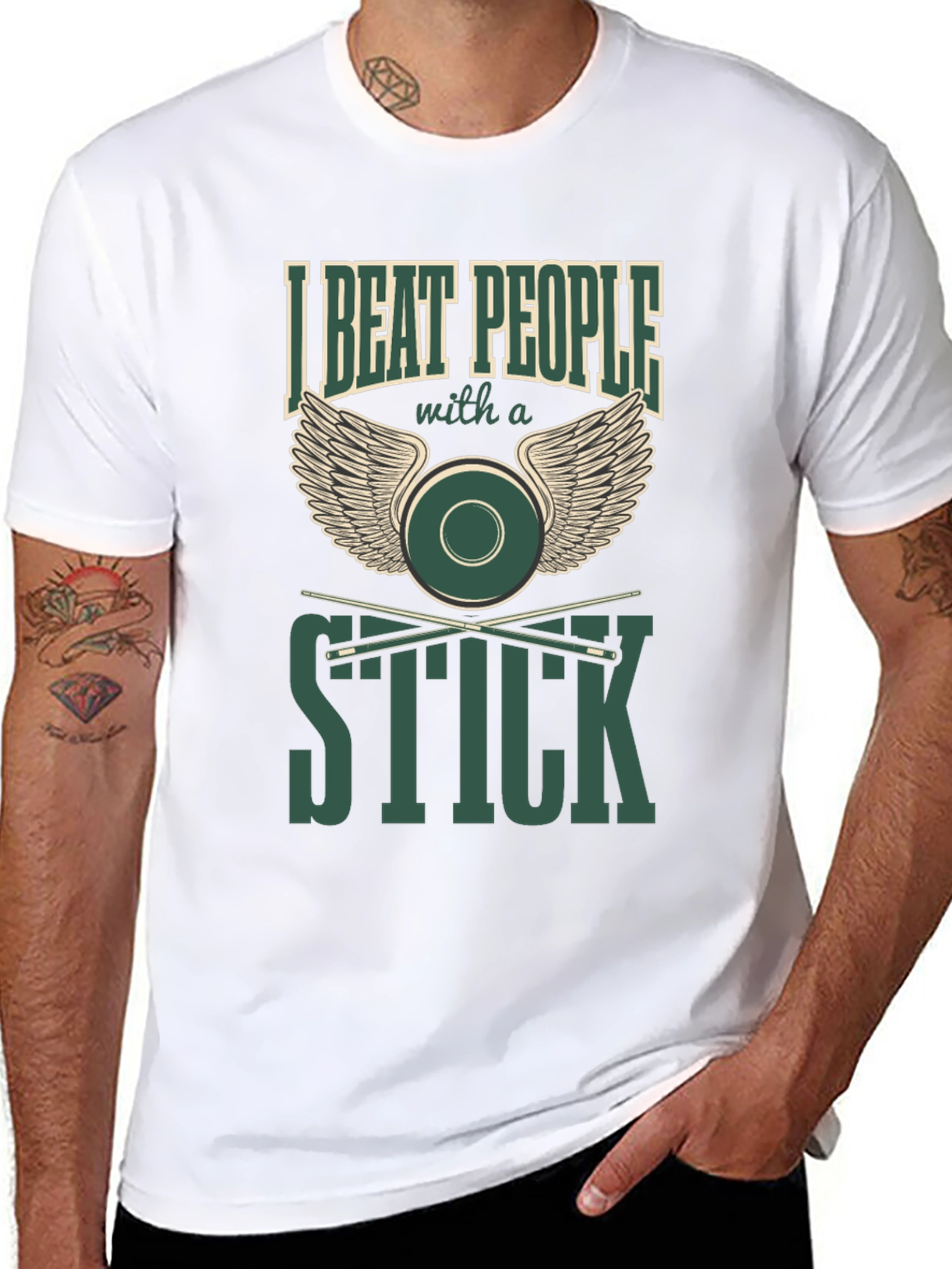 I Beat People with a Stick Funny Billiards T-Shirt - 8