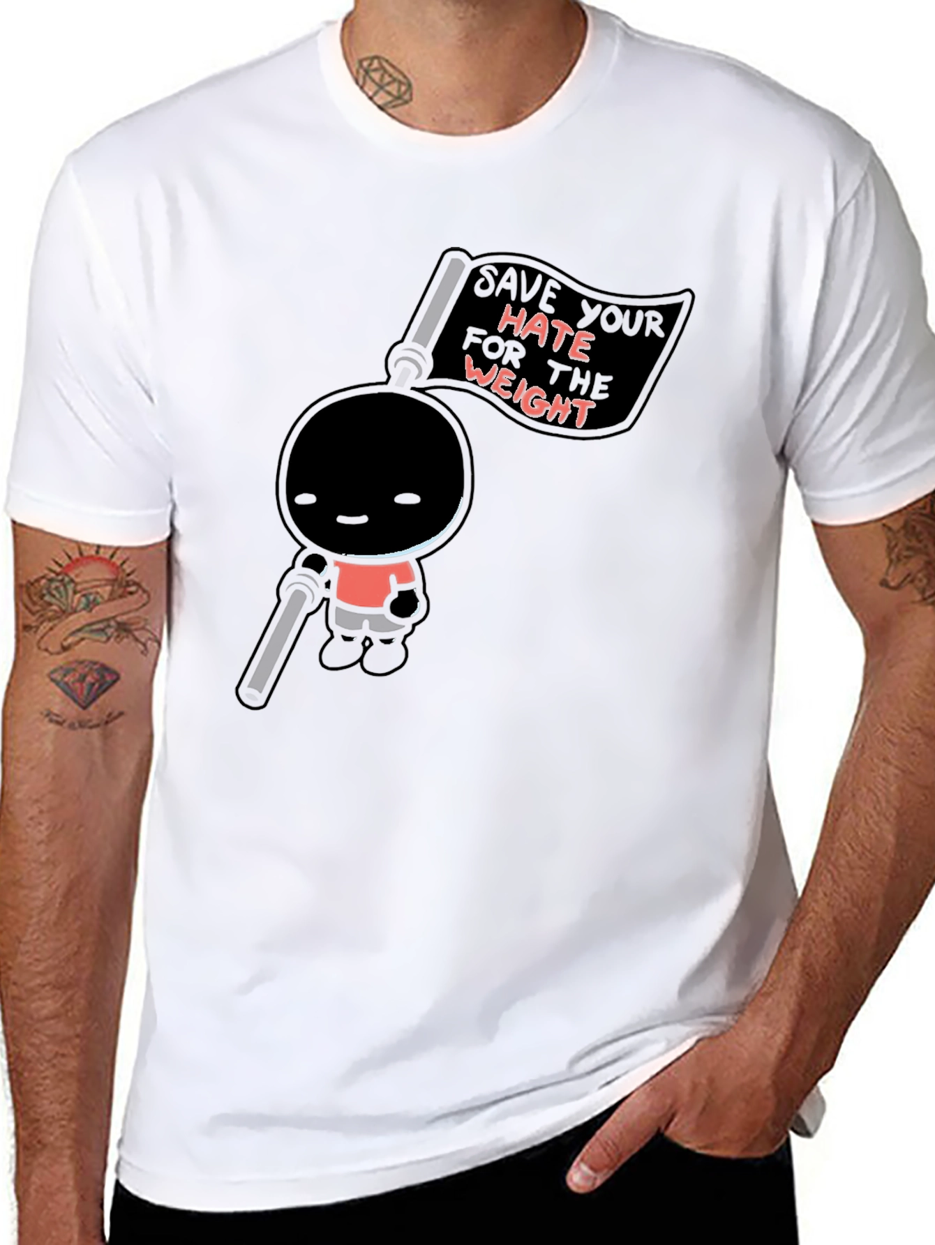 Black Save Your Hate For The Weight Black Graphic Tee view 8