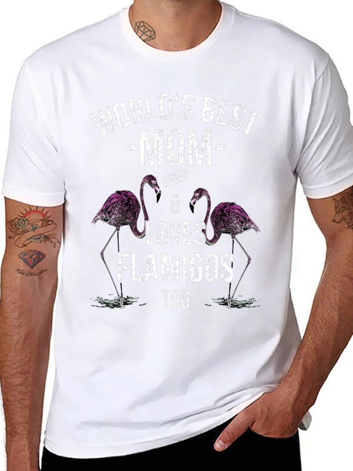 Black World's Best Mom Flamingo Graphic T-Shirt view 8