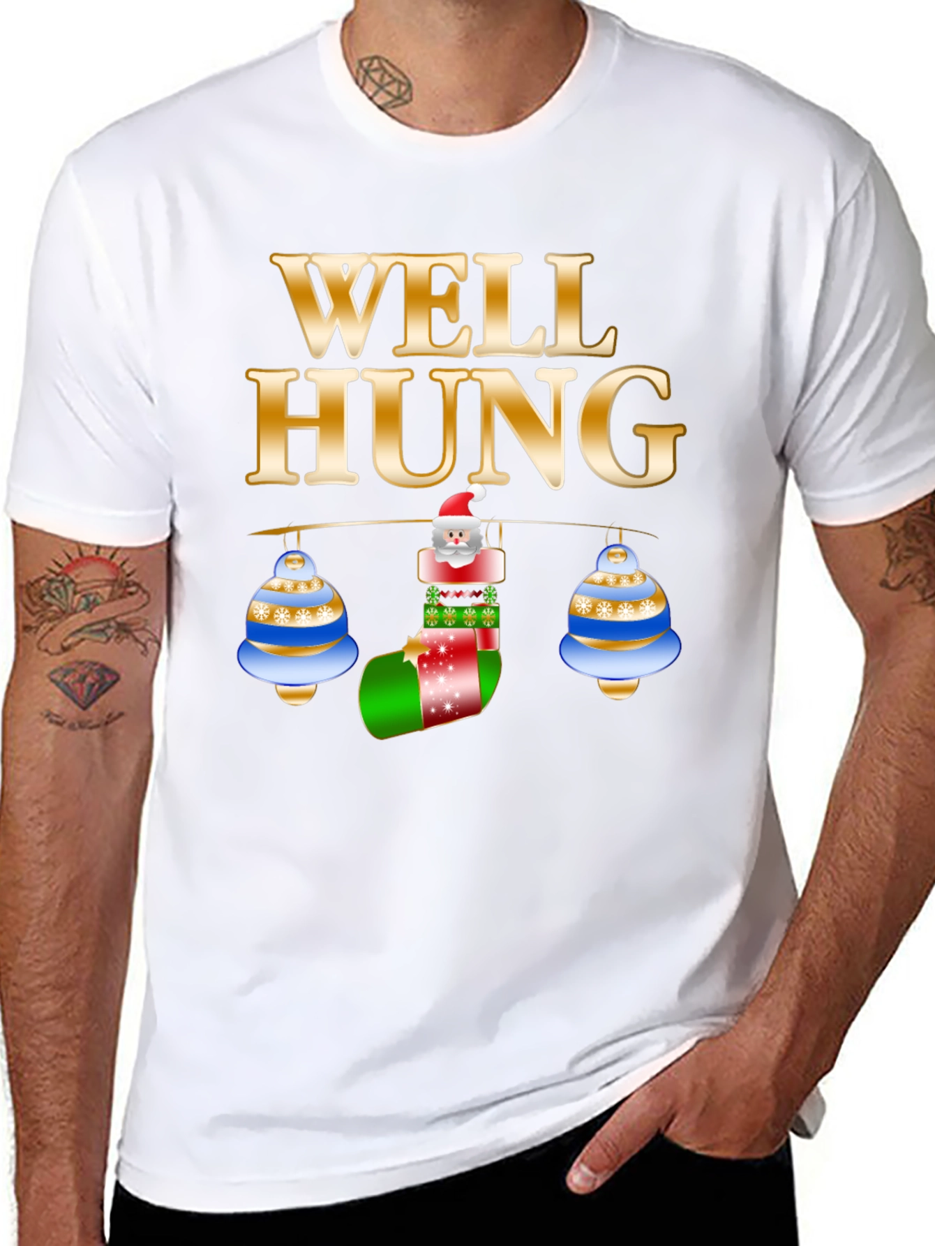Black Well Hung Santa Christmas T-Shirt view 8