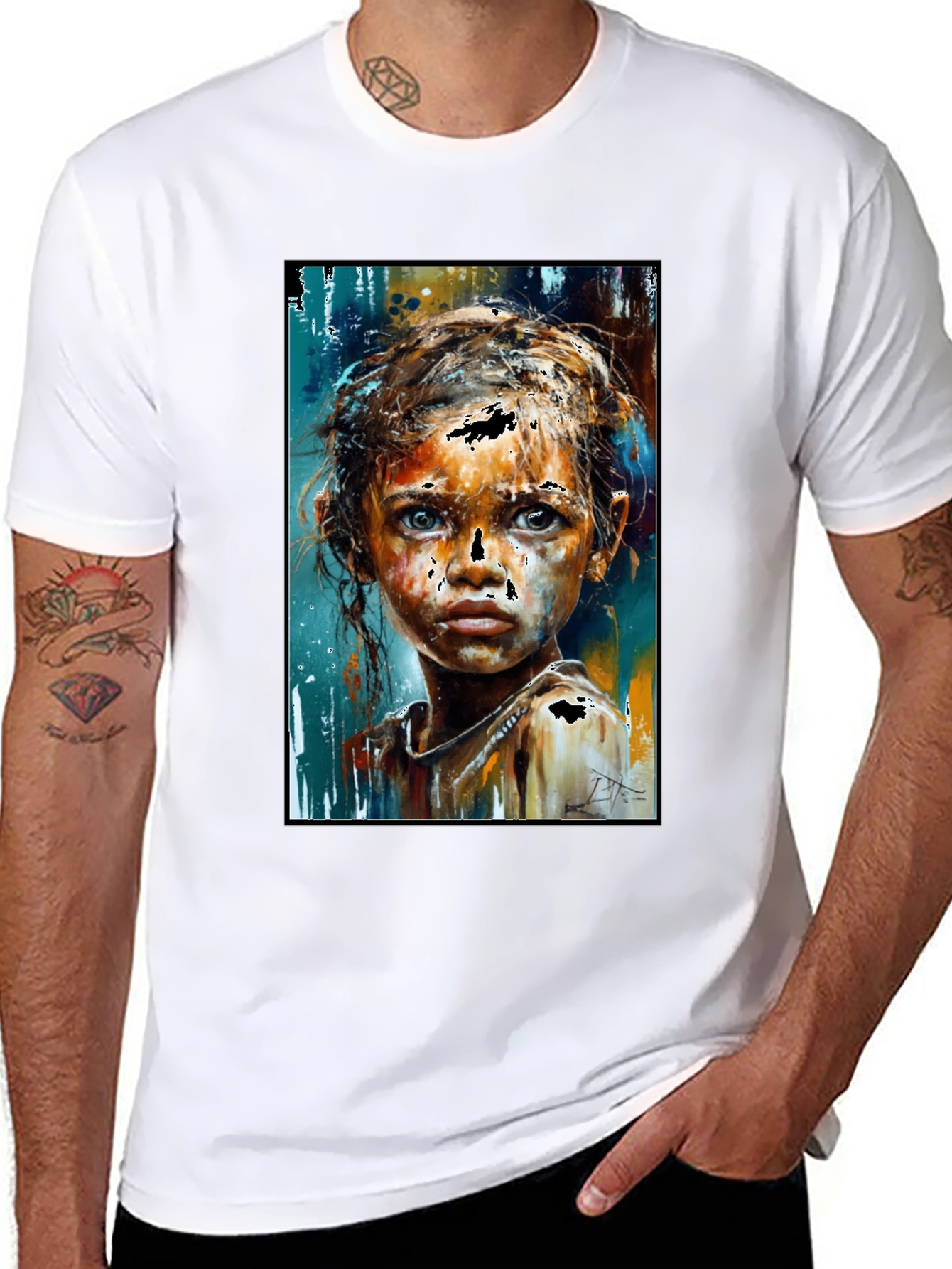 Black Expressive Portrait Graphic Black T-Shirt view 8