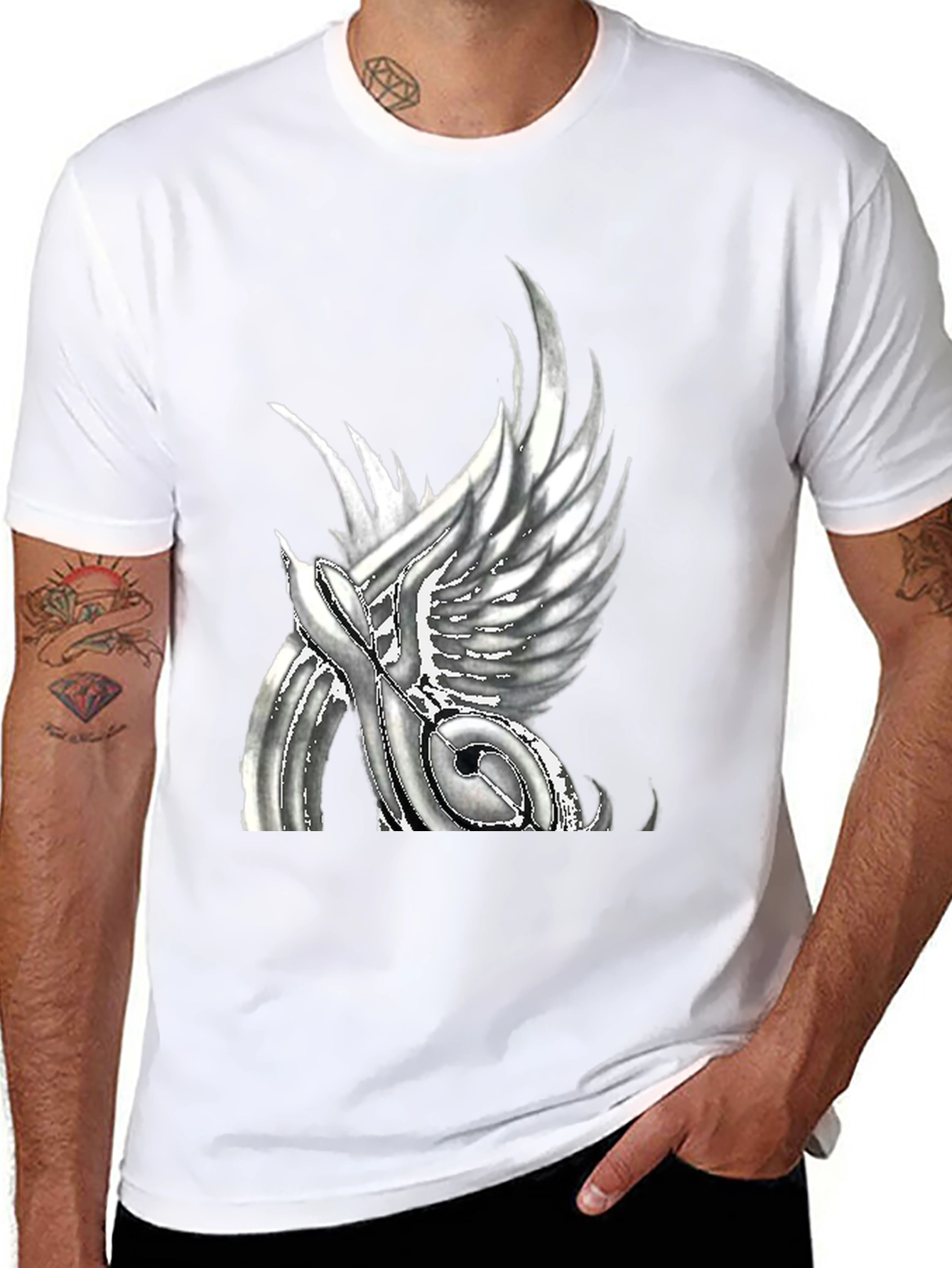 Black Winged Music Note T-Shirt - Unique Graphic Tee view 8