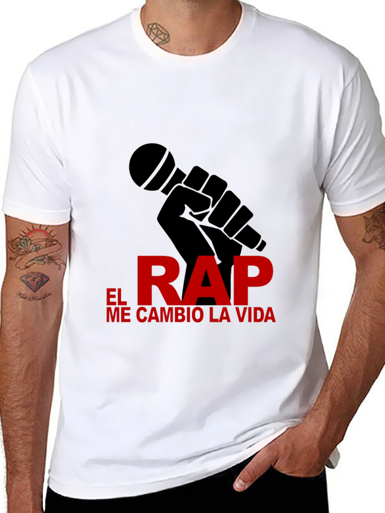 Black Rap Life Tee - "El Rap Me Cambio La Vida" Design T-Shirt view 8