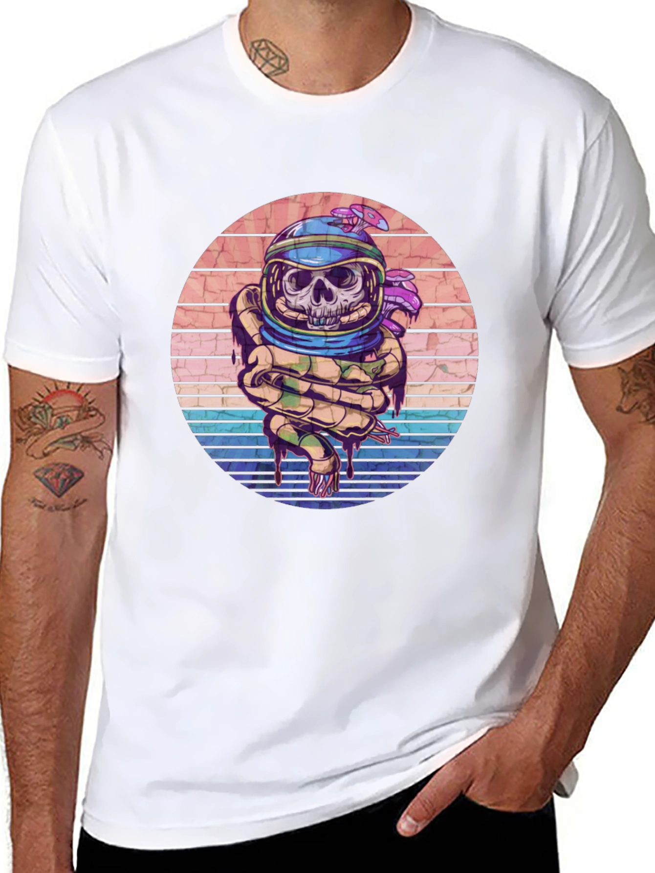 Black Retro Skull Astronaut Graphic Tee view 8