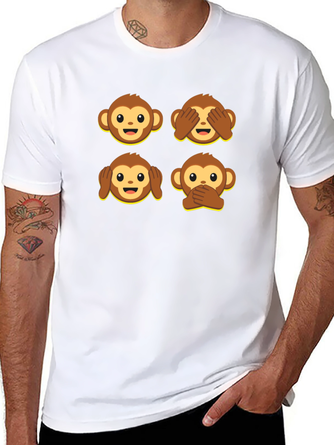 Emoji Monkey Graphic Tee - Hear, See, Speak No Evil T-Shirt - 8