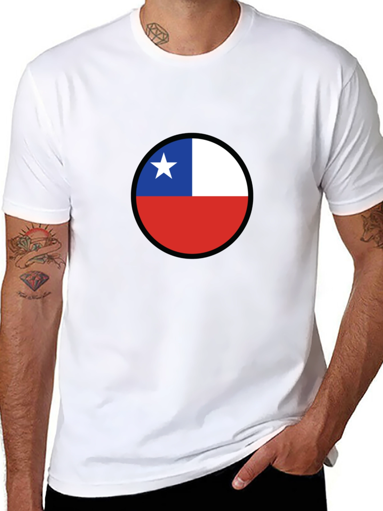 Black Chile Flag Circle Black T-Shirt view 8