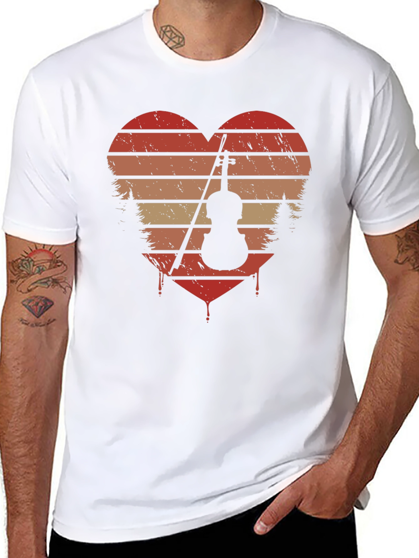 Black Vintage Violin Heart T-Shirt - Music Lover Tee view 8