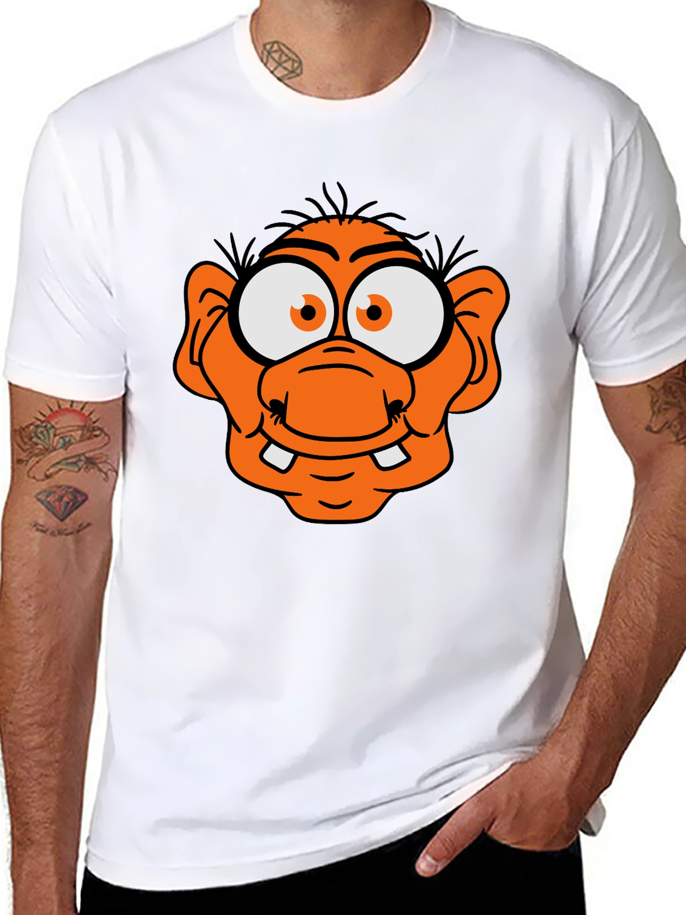 Black Funny Orange Cartoon Character Graphic Tee view 8