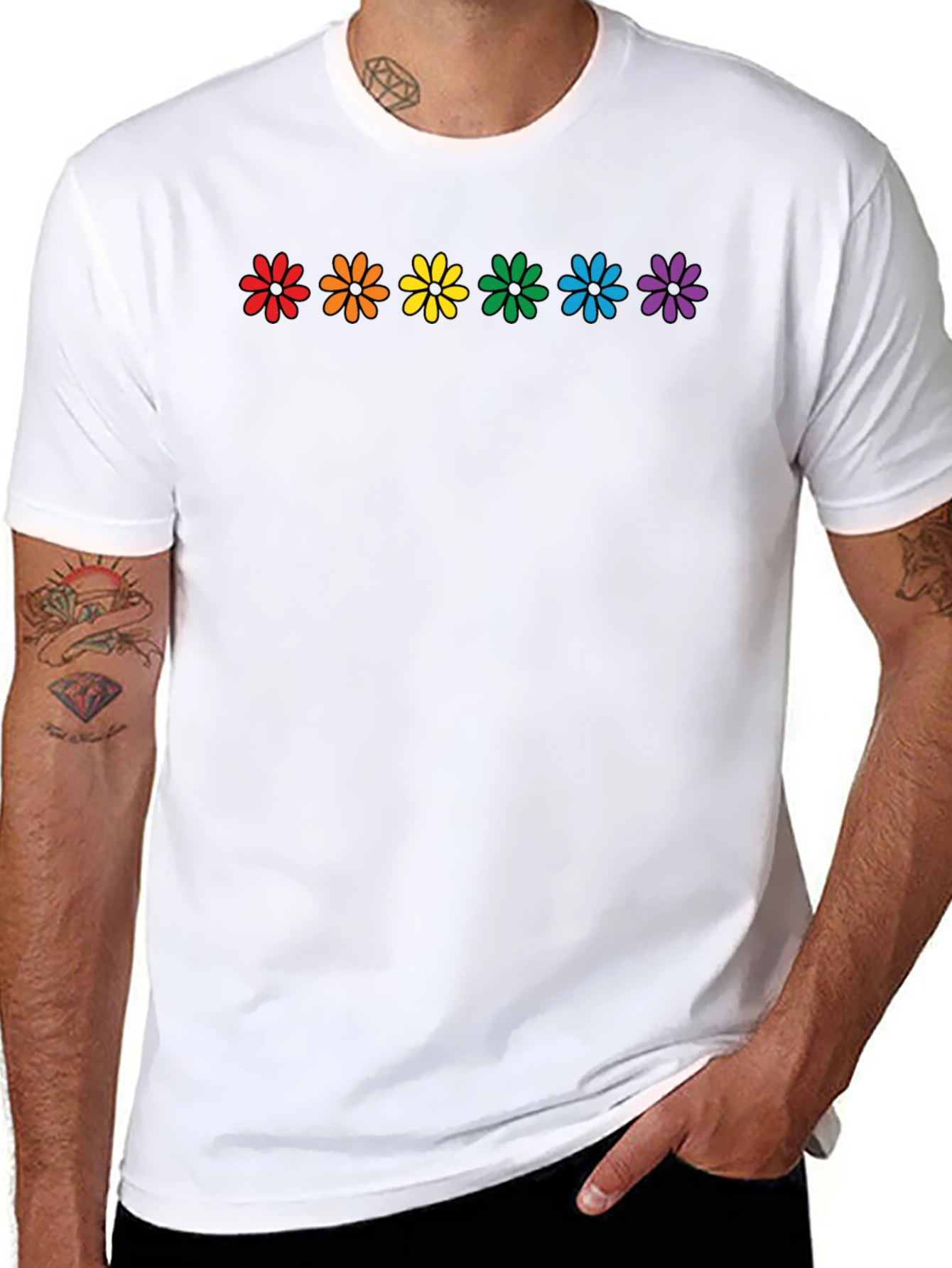 Black Rainbow Flower Power T-Shirt view 8
