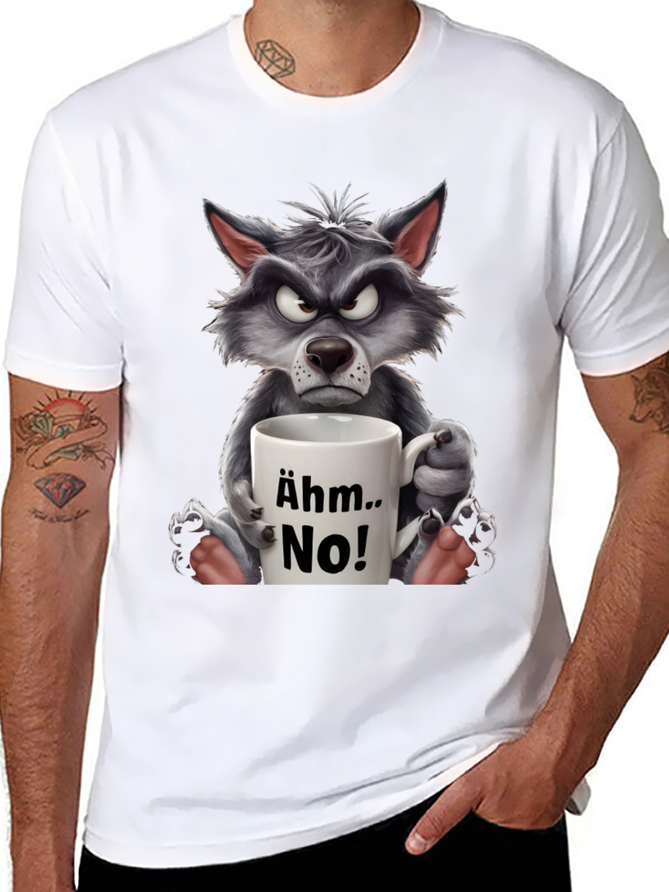 Black Grumpy Wolf "Ähm.. No!" T-Shirt - Express Your Mood! view 8
