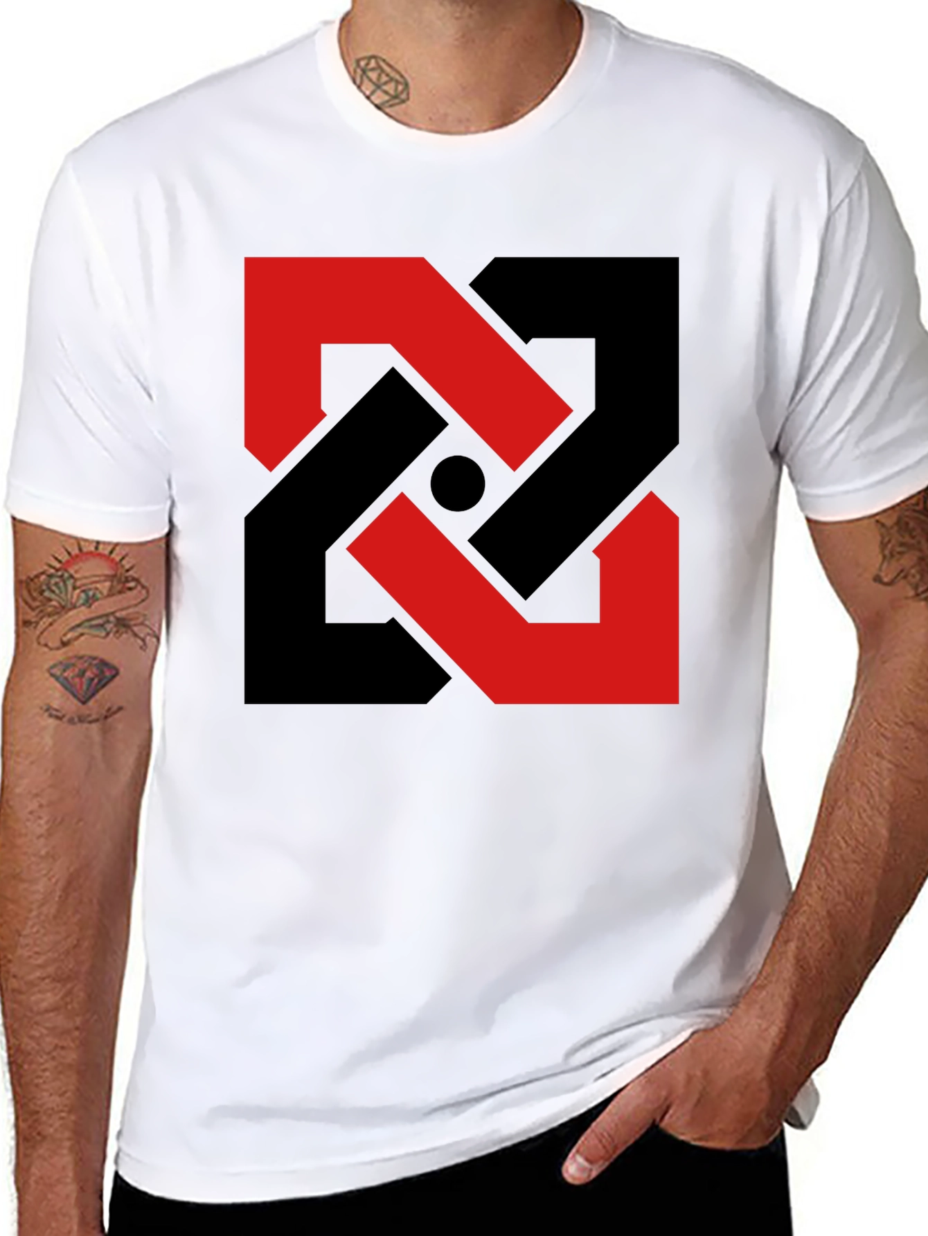 Black Abstract Geometric T-Shirt - Red & Black Design view 8
