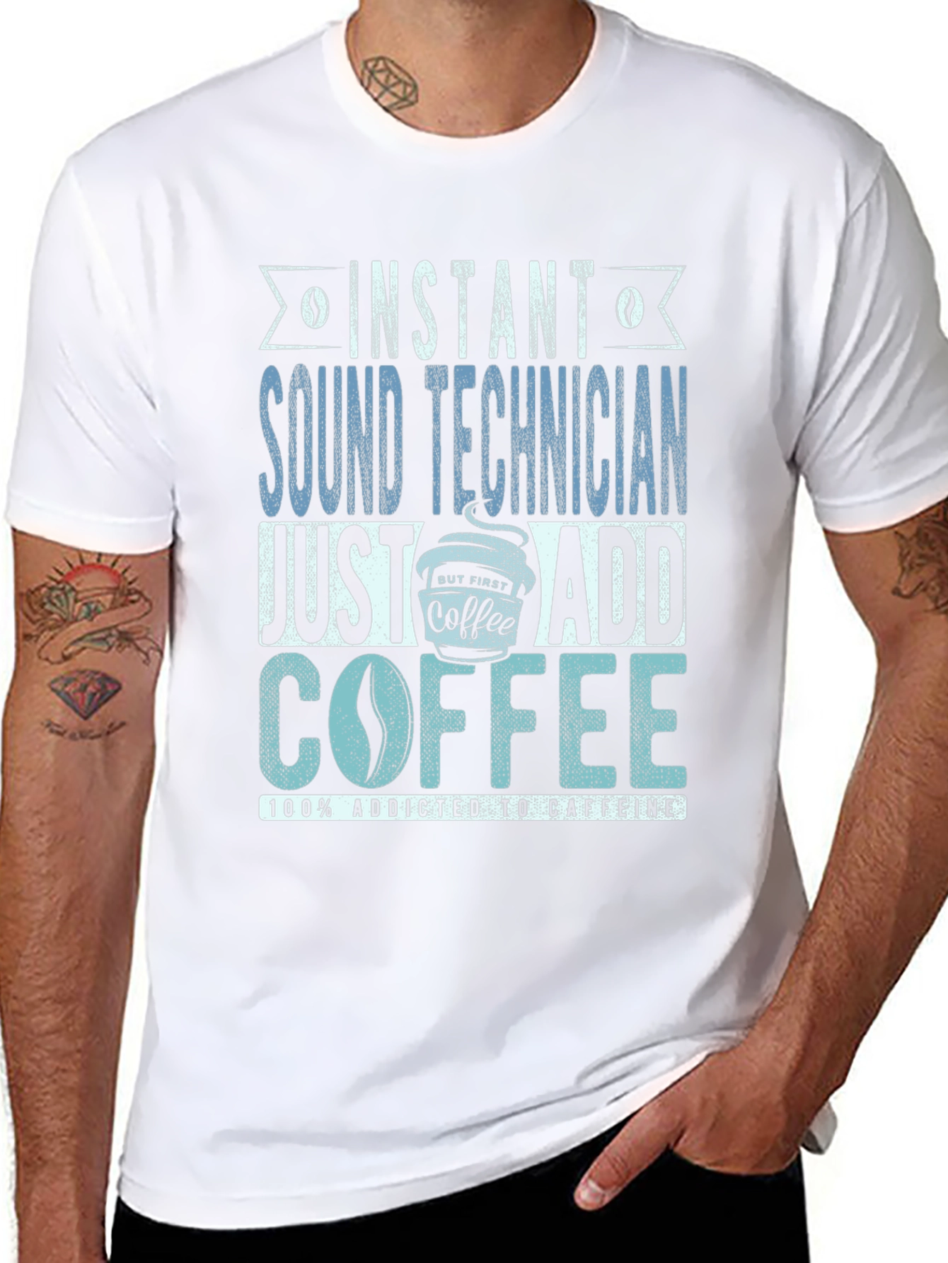 Black Instant Sound Technician Coffee Addict T-Shirt view 8
